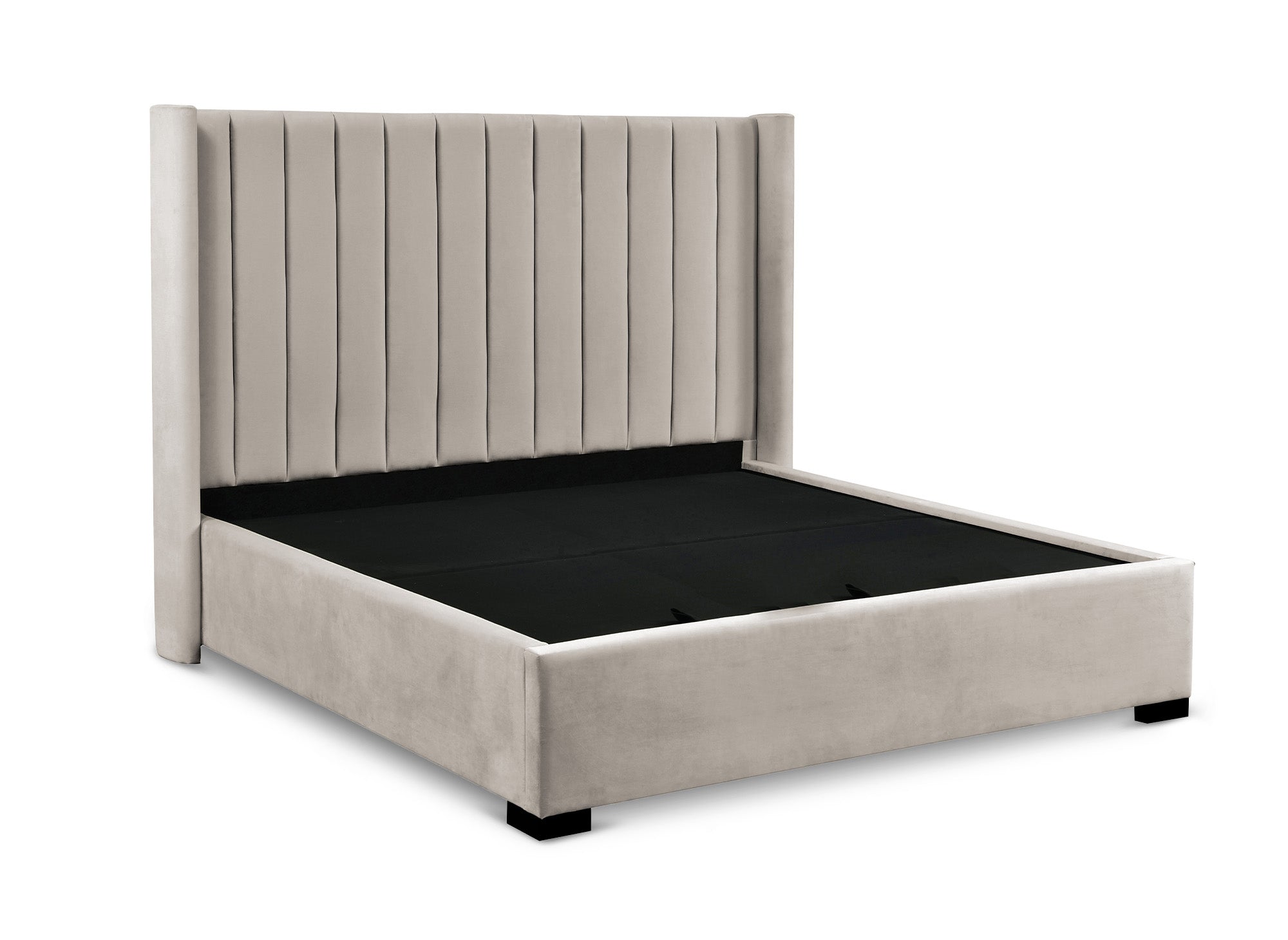 ALENA Bett mit Stauraum aus taupefarbenem Samt 180x200 cm