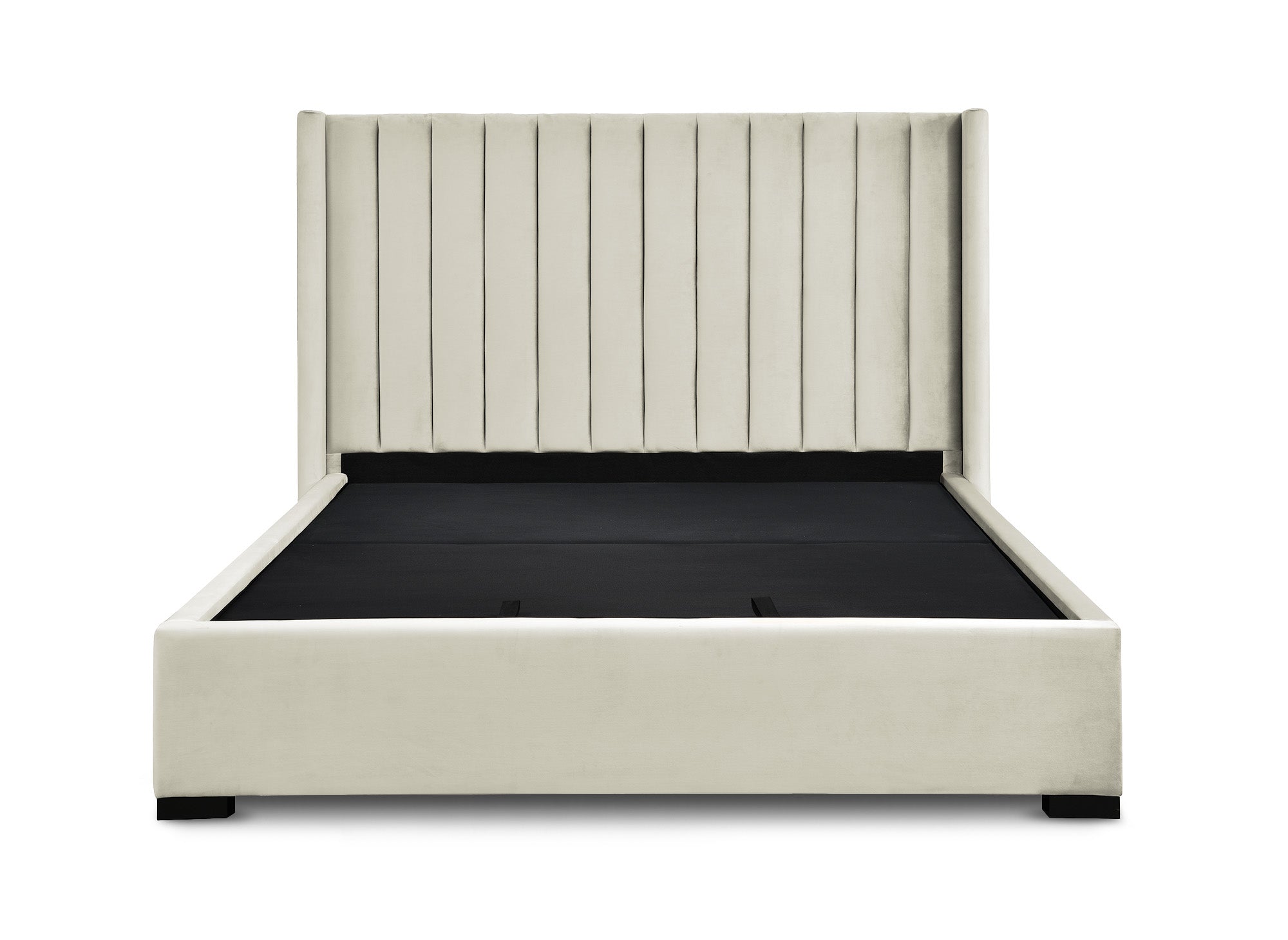 ALENA Bett mit Stauraum aus beigefarbenem Samt 180x200 cm