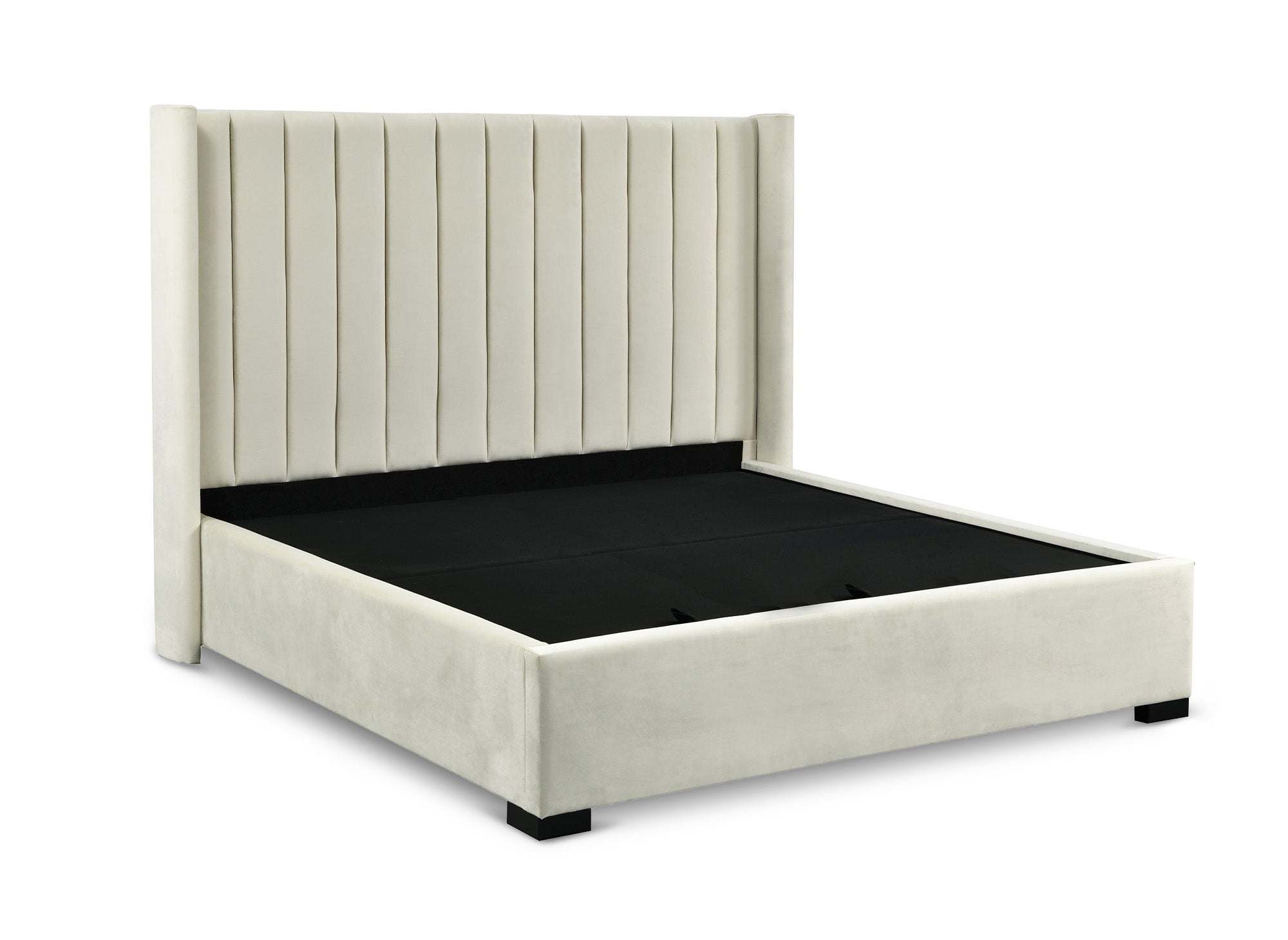 ALENA Bett mit Stauraum aus beigefarbenem Samt 180x200 cm