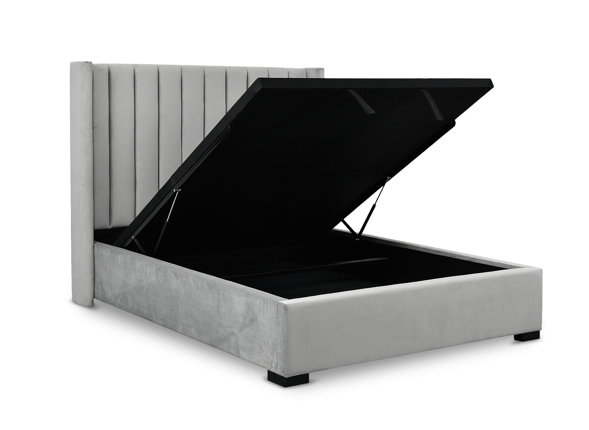 ALENA Bett mit Stauraum aus grauem Samt 160x200 cm