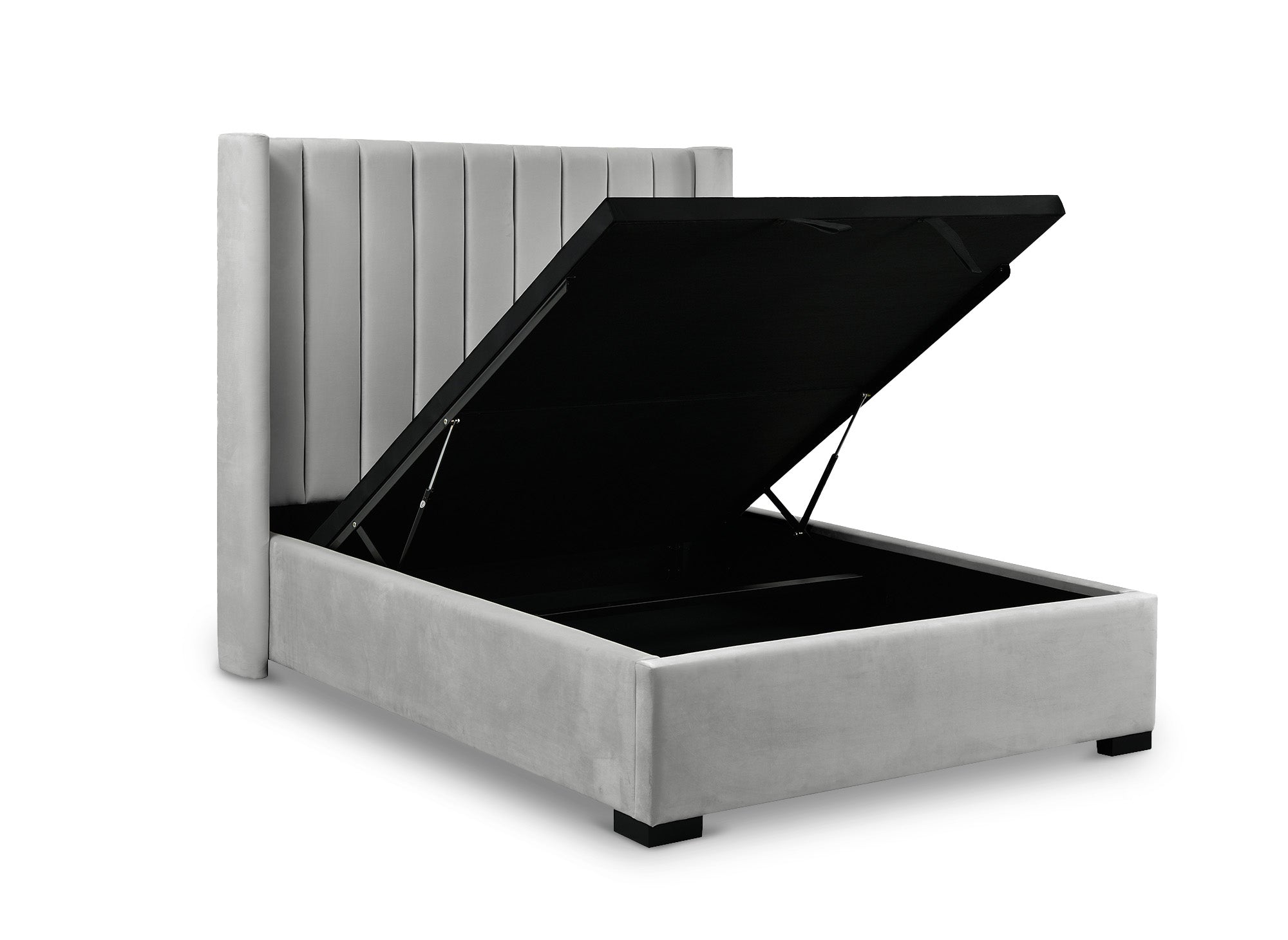ALENA Bett mit Stauraum aus grauem Samt 140x190 cm