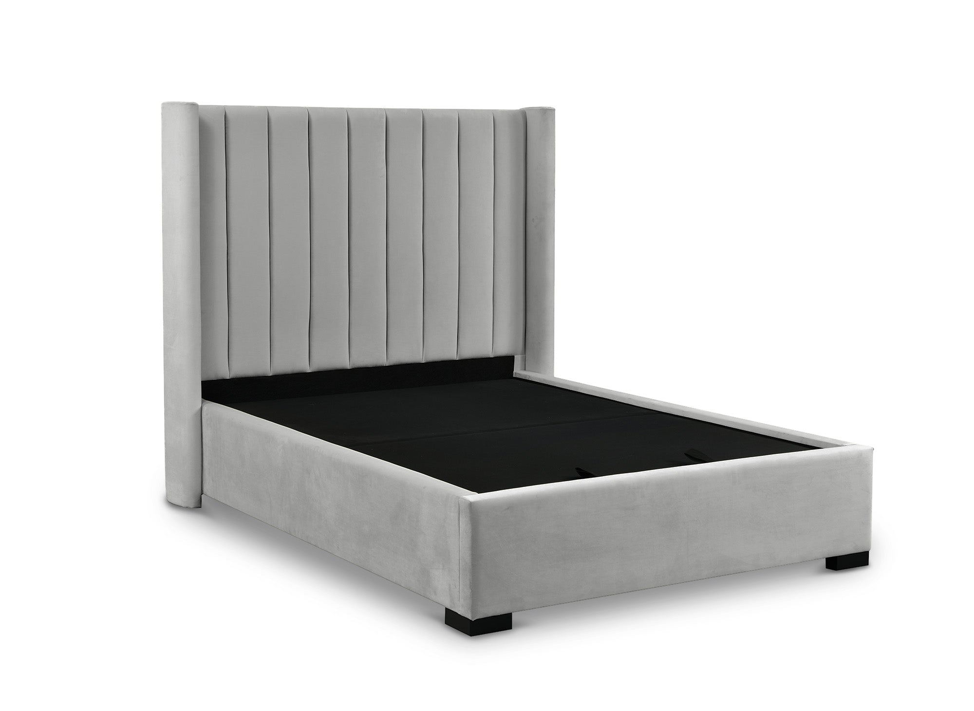 ALENA Bett mit Stauraum aus grauem Samt 140x190 cm