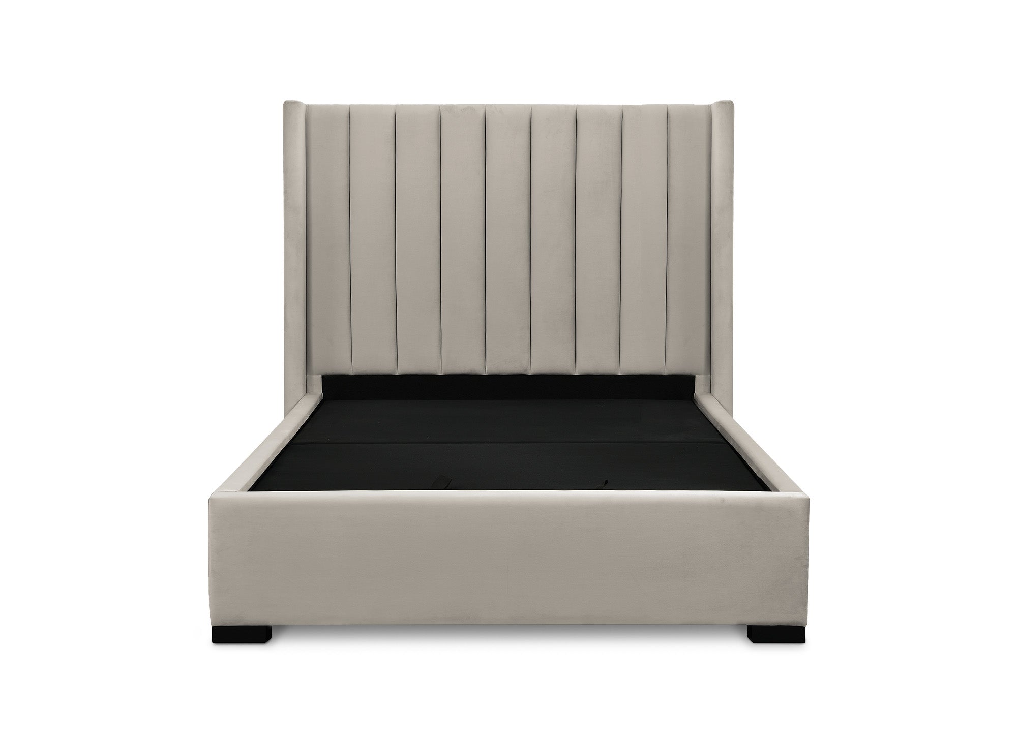 ALENA Bett mit Stauraum aus taupefarbenem Samt 140x190 cm