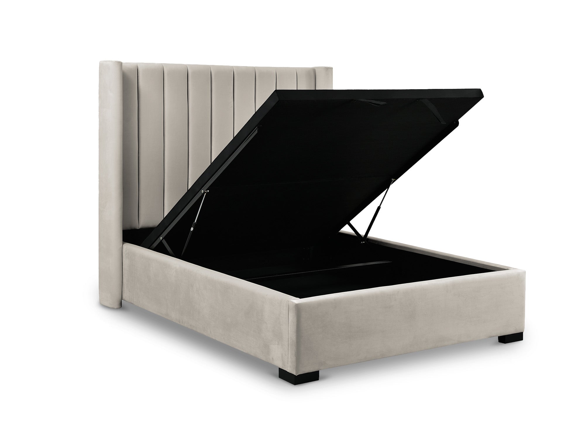 ALENA Bett mit Stauraum aus taupefarbenem Samt 140x190 cm