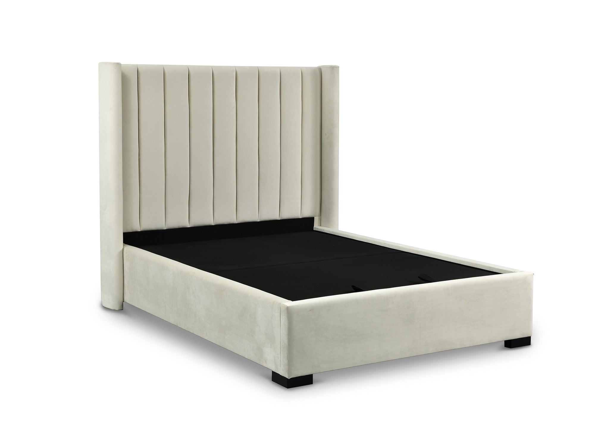 ALENA Bett mit Stauraum aus beigefarbenem Samt 140x190 cm