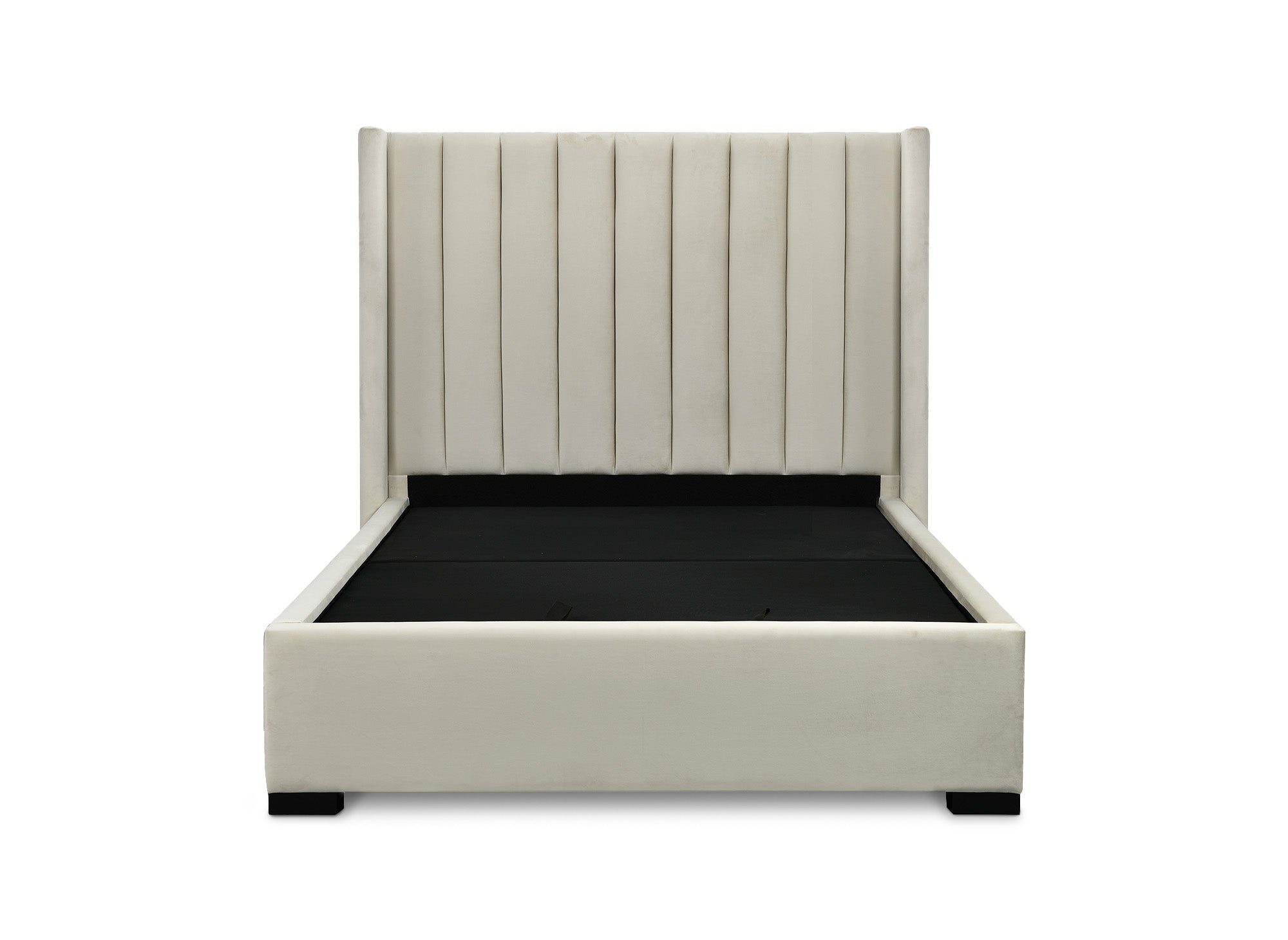 ALENA Bett mit Stauraum aus beigefarbenem Samt 140x190 cm