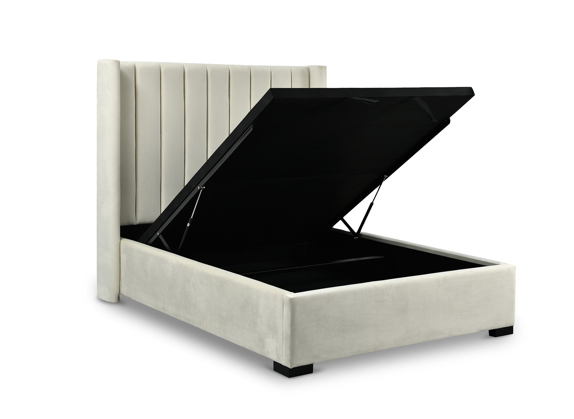 ALENA Bett mit Stauraum aus beigefarbenem Samt 140x190 cm