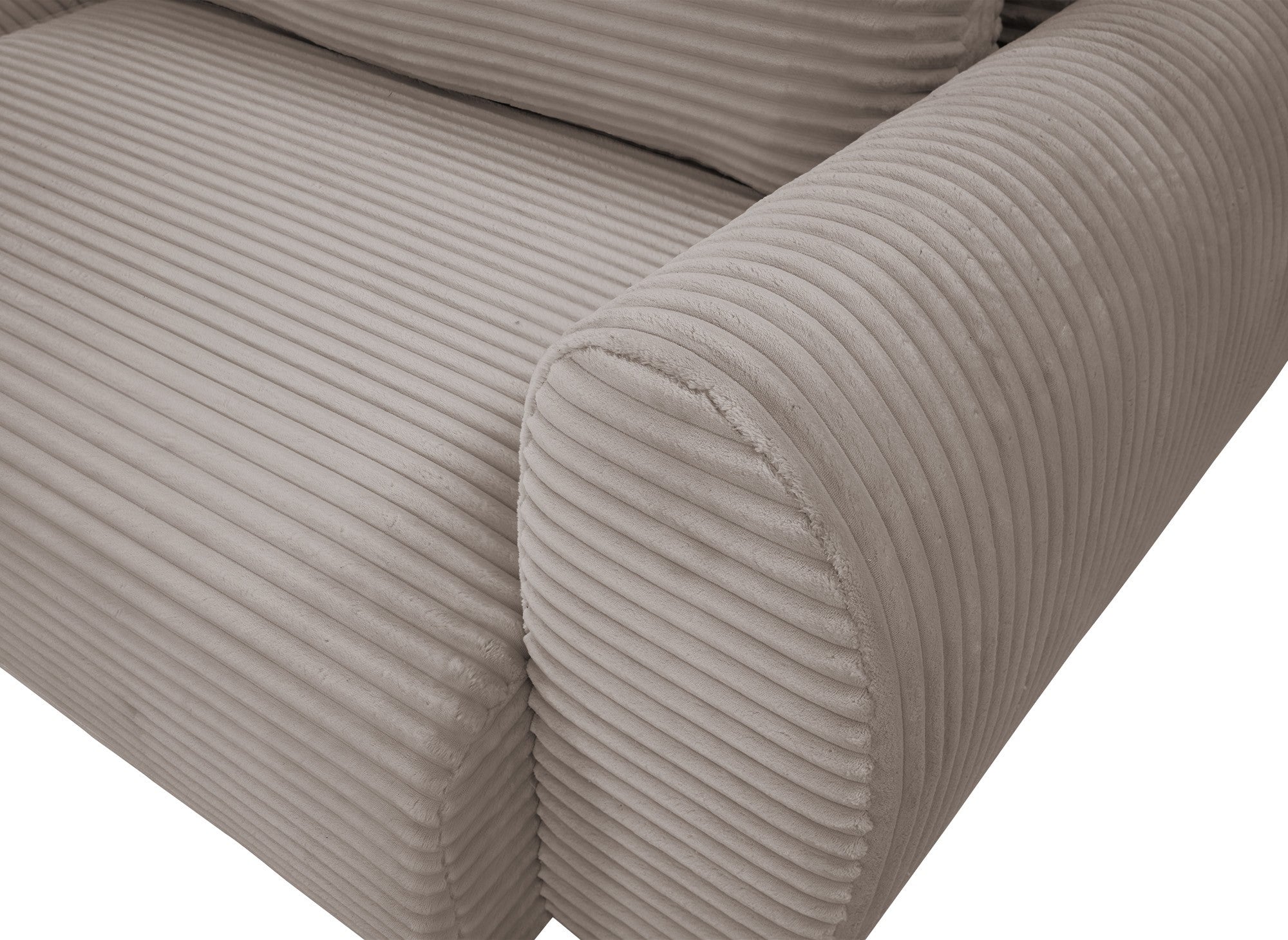 TILDA Ecksofa mit Bettfunktion und Stauraum, weiches Taupe-Cord, linke Ecke