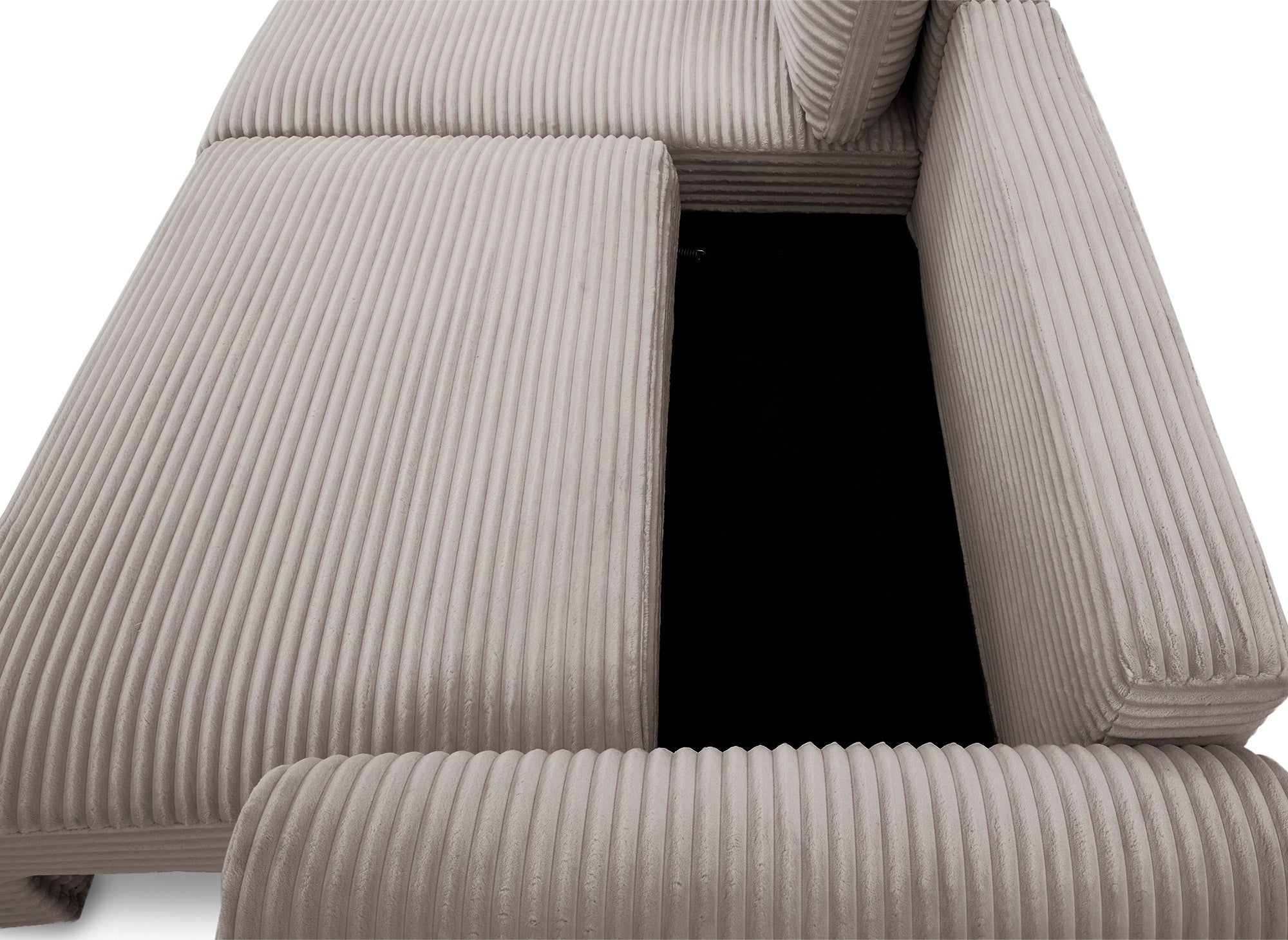 TILDA Ecksofa mit Bettfunktion und Stauraum, weiches Taupe-Cord, linke Ecke