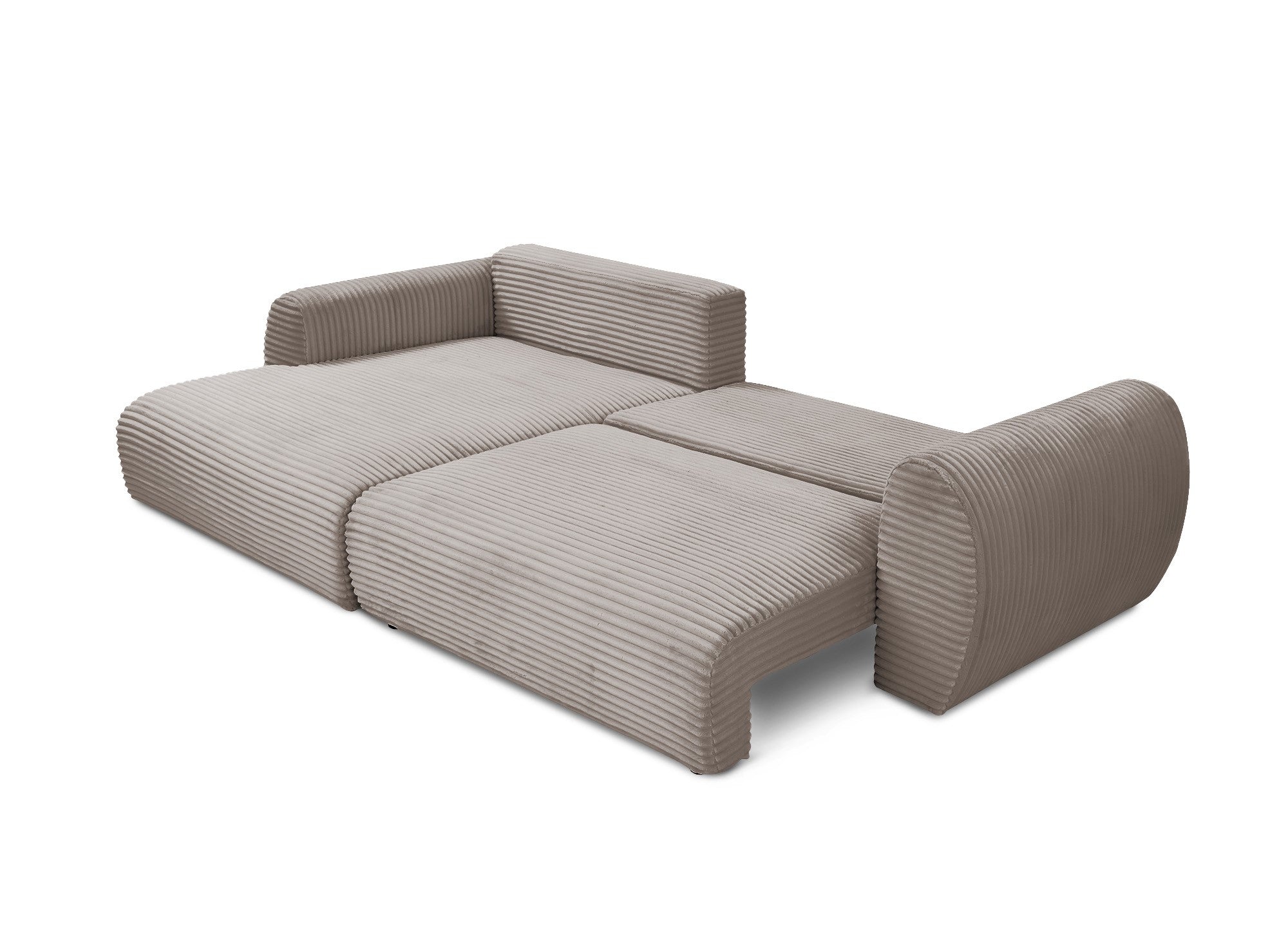 TILDA Ecksofa mit Bettfunktion und Stauraum, weiches Taupe-Cord, linke Ecke