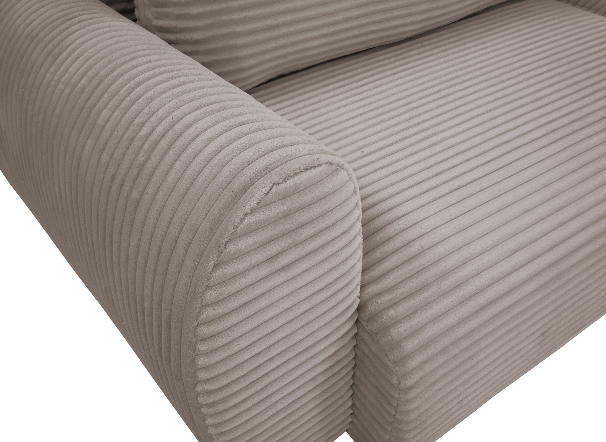 TILDA Ecksofa mit Bettfunktion und Stauraum, weicher Cord in Taupe, rechtwinklig