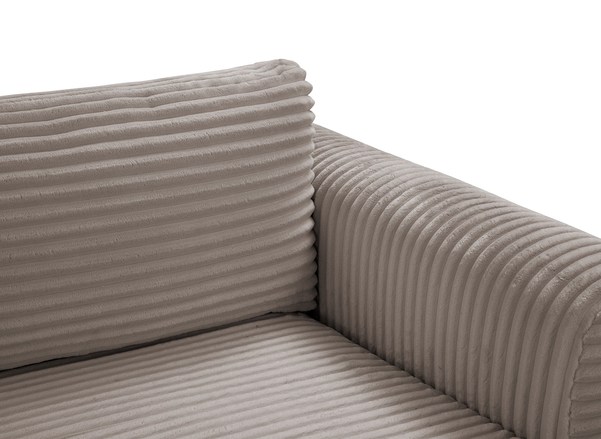 TILDA Ecksofa mit Bettfunktion und Stauraum, weicher Cord in Taupe, rechtwinklig