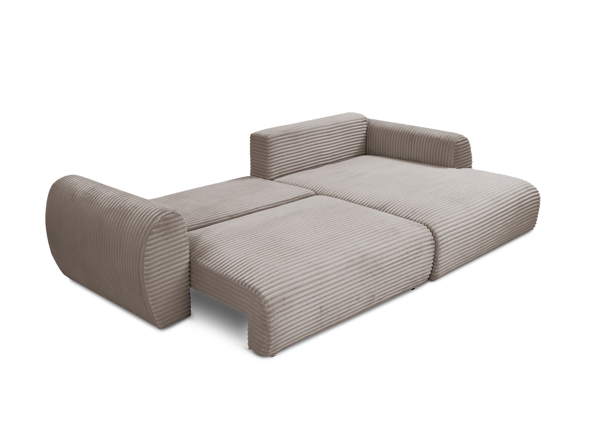 TILDA Ecksofa mit Bettfunktion und Stauraum, weicher Cord in Taupe, rechtwinklig