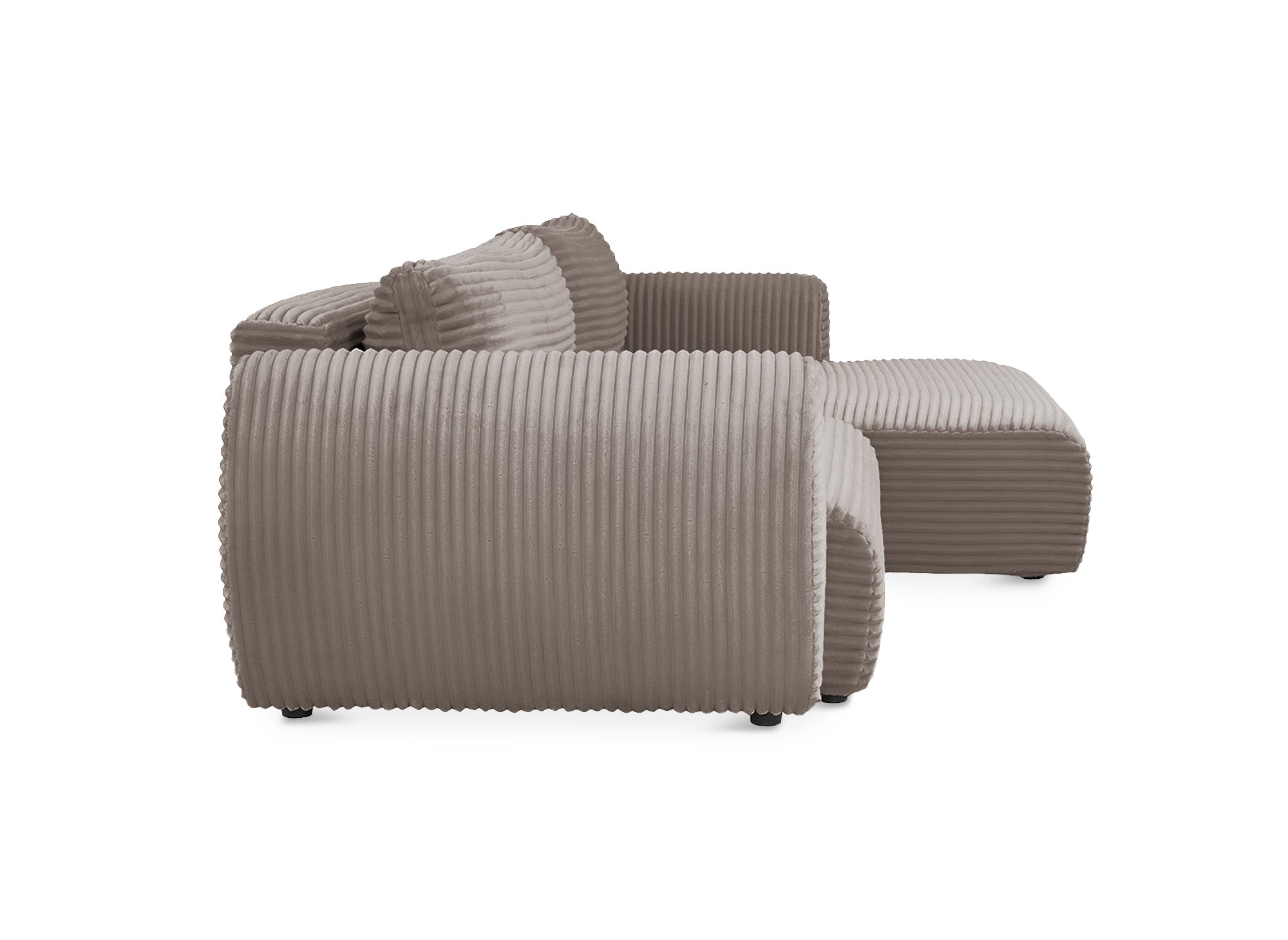 TILDA Ecksofa mit Bettfunktion und Stauraum, weicher Cord in Taupe, rechtwinklig