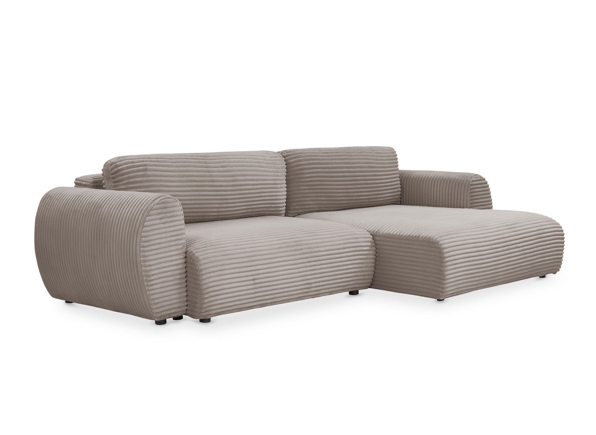 TILDA Ecksofa mit Bettfunktion und Stauraum, weicher Cord in Taupe, rechtwinklig