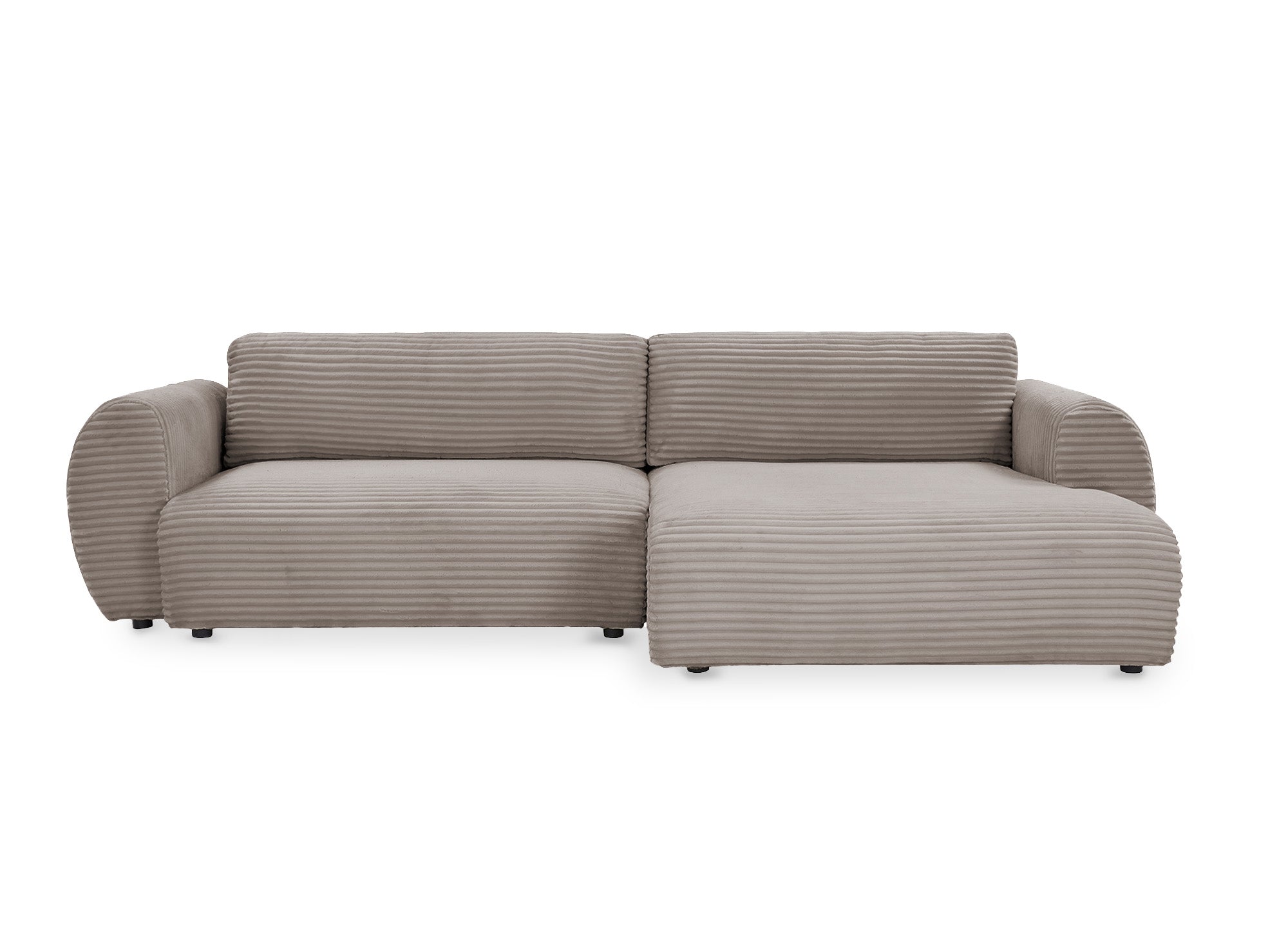 TILDA Ecksofa mit Bettfunktion und Stauraum, weicher Cord in Taupe, rechtwinklig