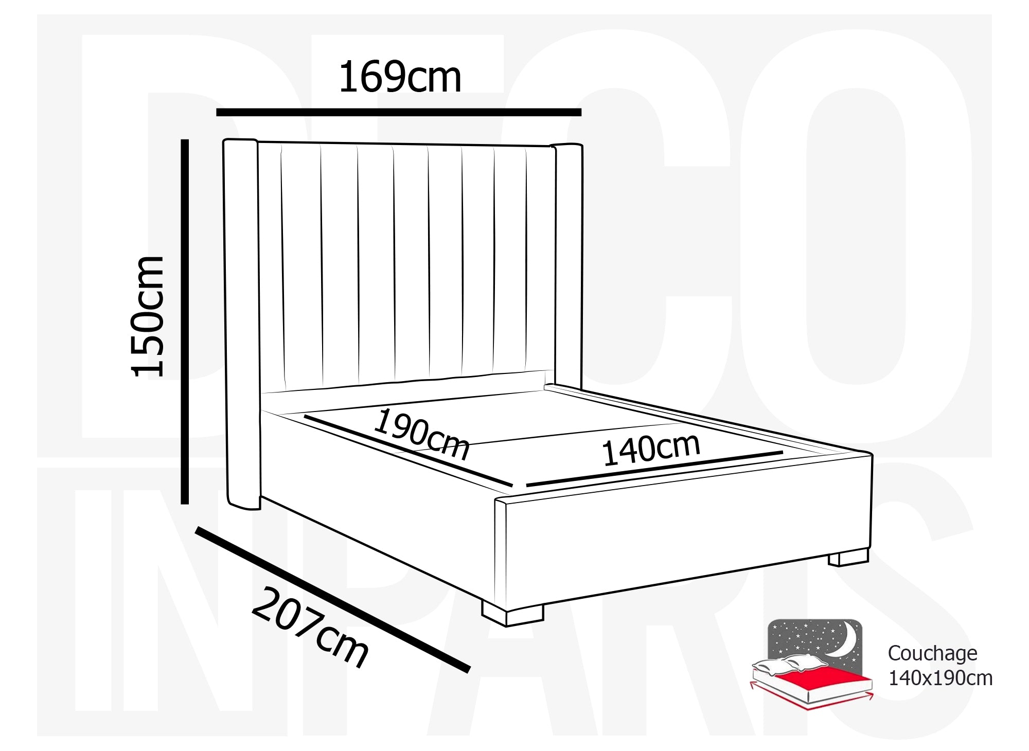 ALENA Bett mit Stauraum aus taupefarbenem Samt 140x190 cm