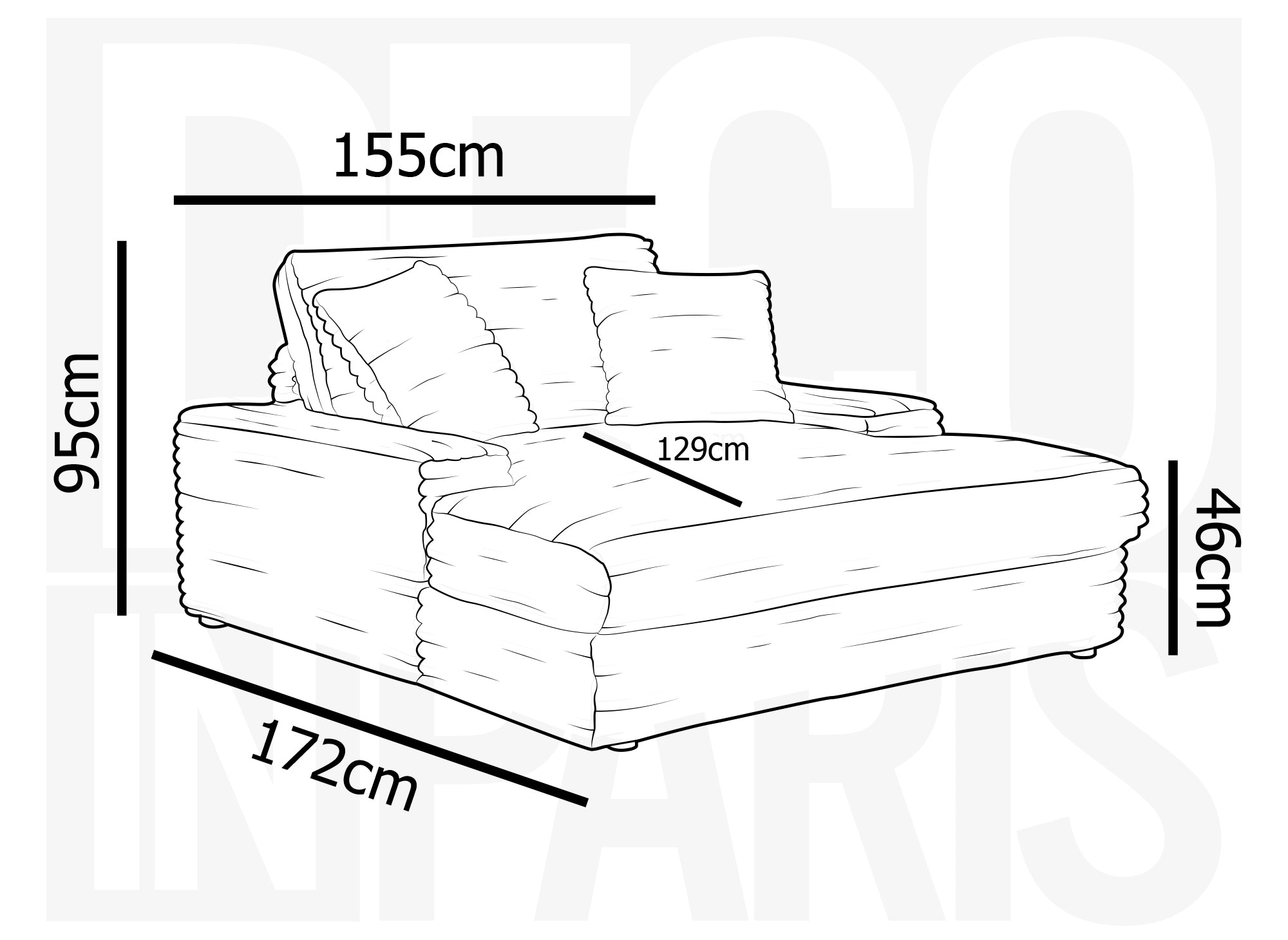 DAHO 1-Sitzer-Sofa mit gerader Chaiselongue in grauem, breitrippigem Samt
