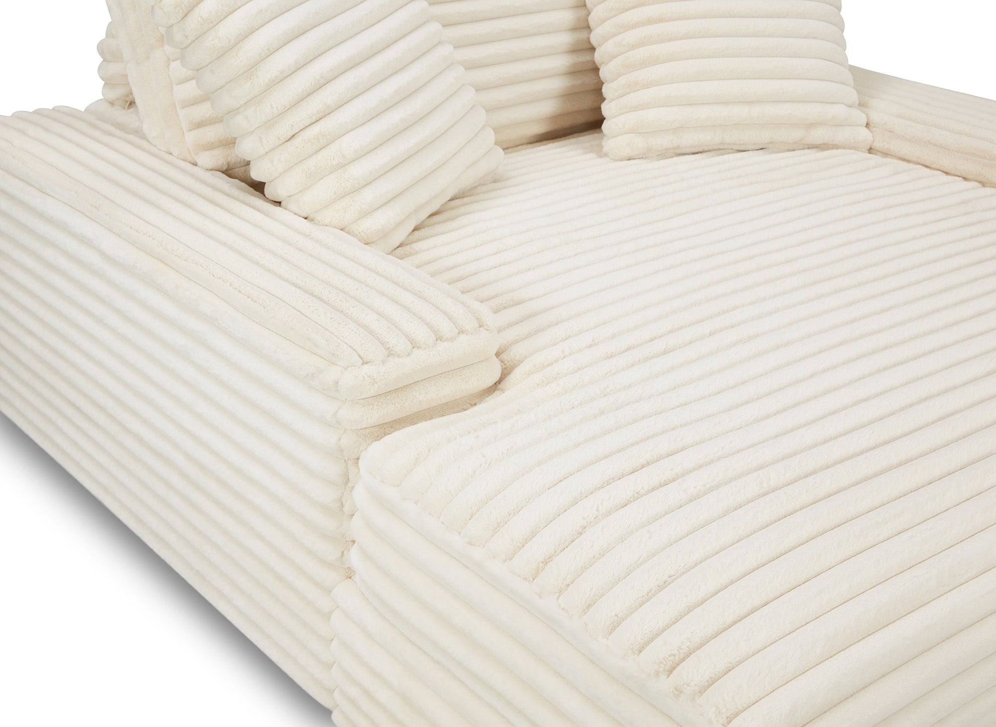 DAHO 1-Sitzer-Sofa mit gerader Chaiselongue in weichem, beigefarbenem Rippenstoff