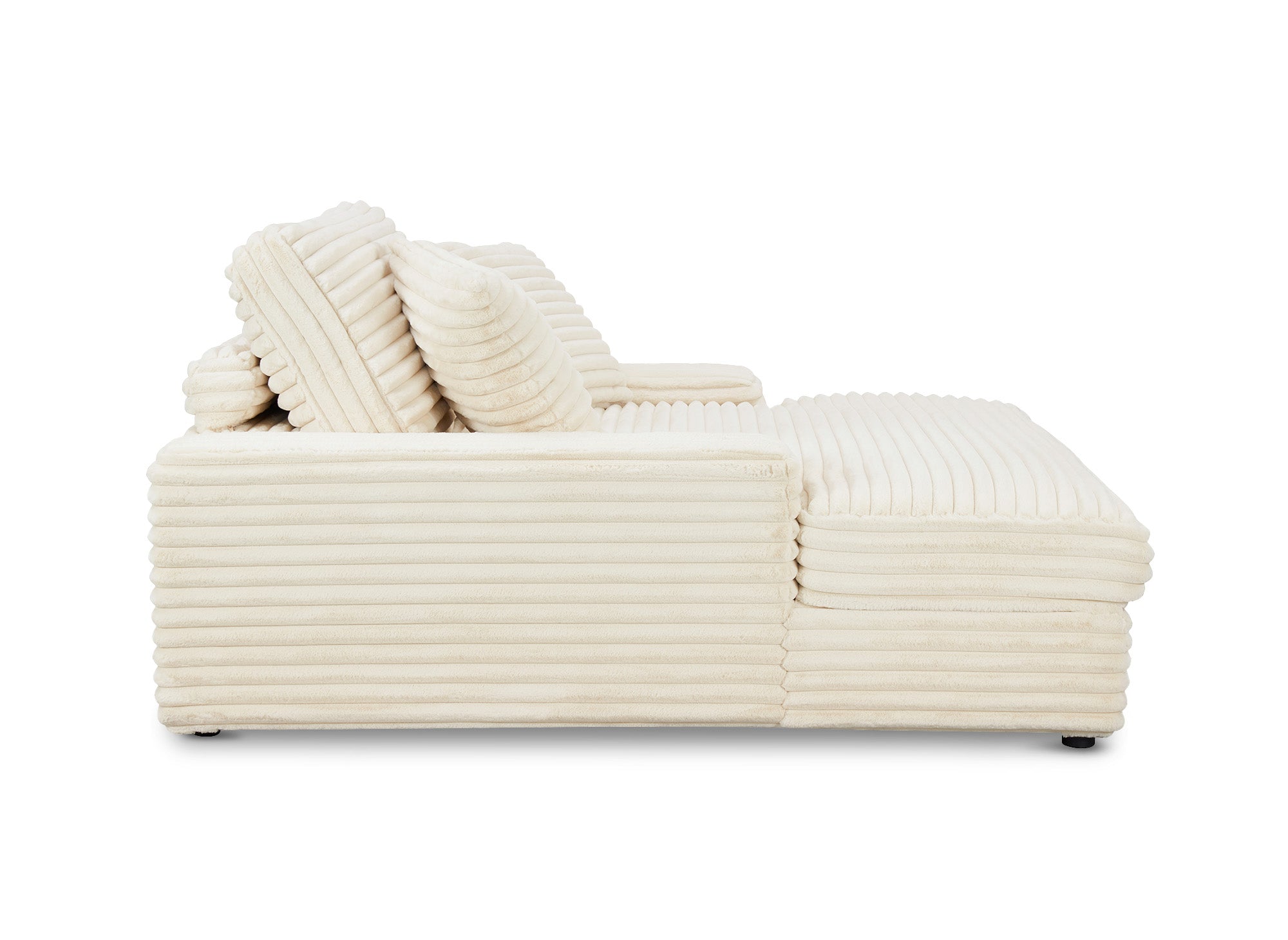 DAHO 1-Sitzer-Sofa mit gerader Chaiselongue in weichem, beigefarbenem Rippenstoff