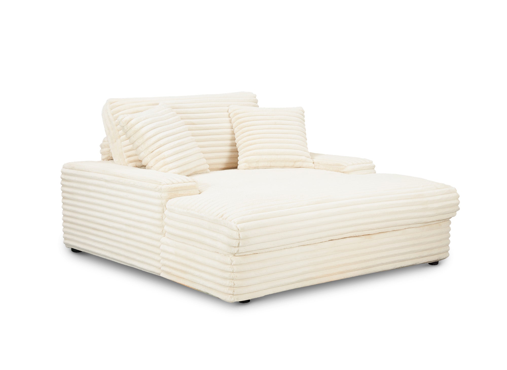 DAHO 1-Sitzer-Sofa mit gerader Chaiselongue in weichem, beigefarbenem Rippenstoff