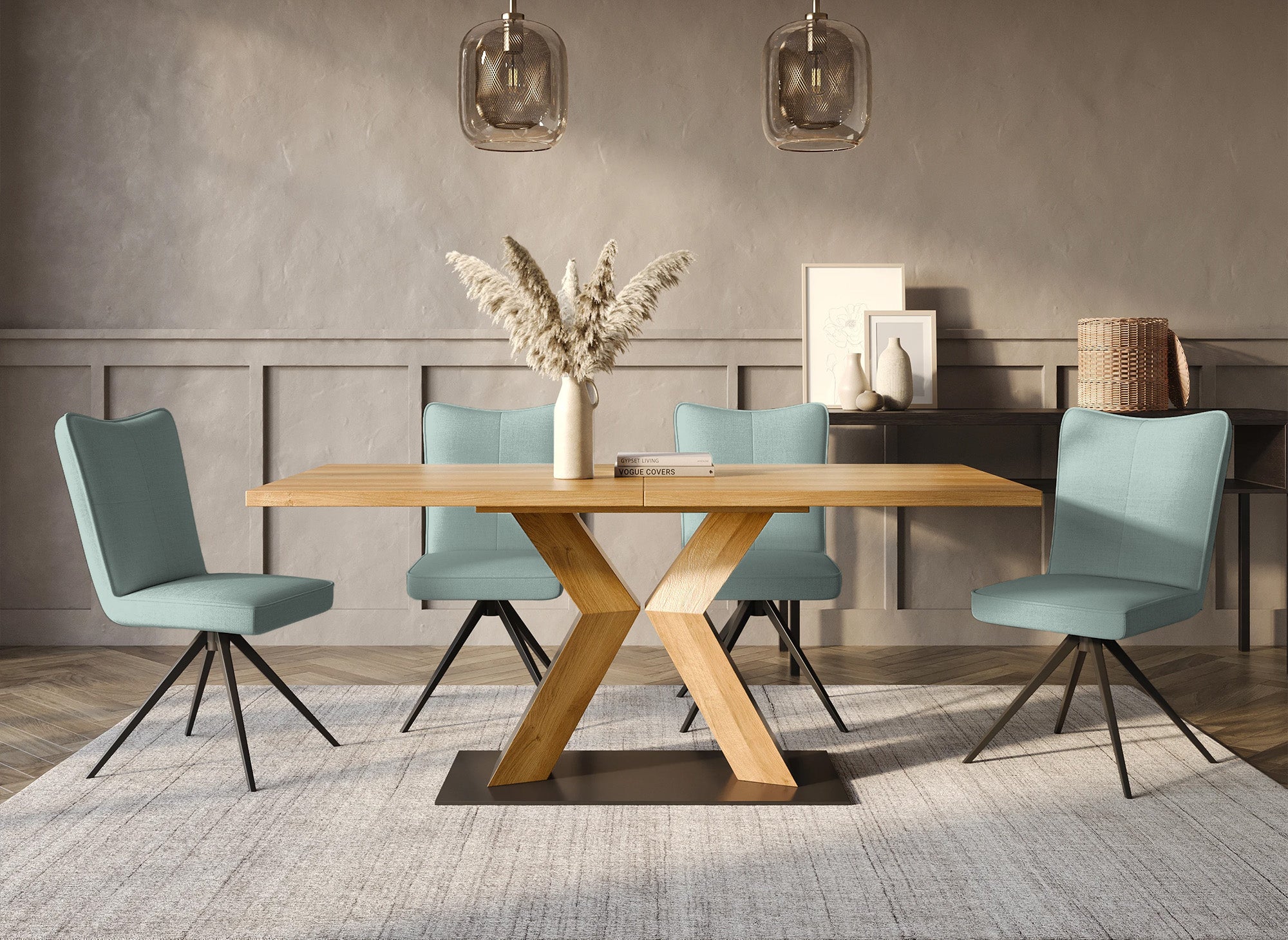 2er-Set Drehstühle FELICIE aus wassergrünem Stoff