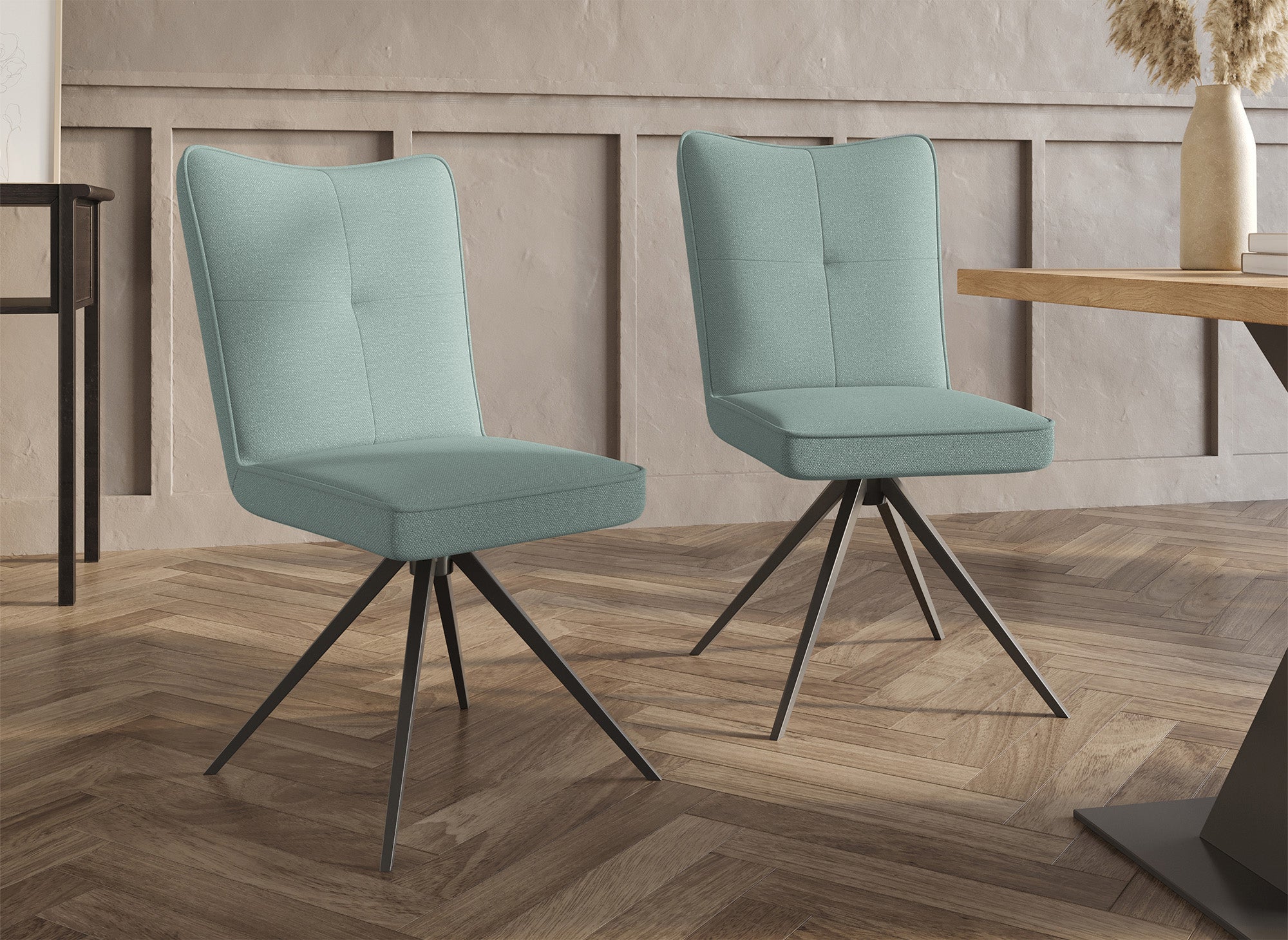 2er-Set Drehstühle FELICIE aus wassergrünem Stoff
