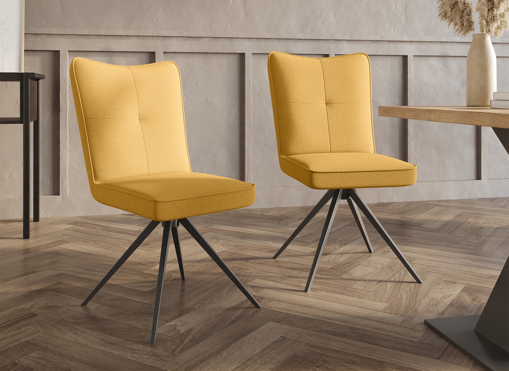 2er-Set Drehstühle FELICIE aus gelbem Stoff