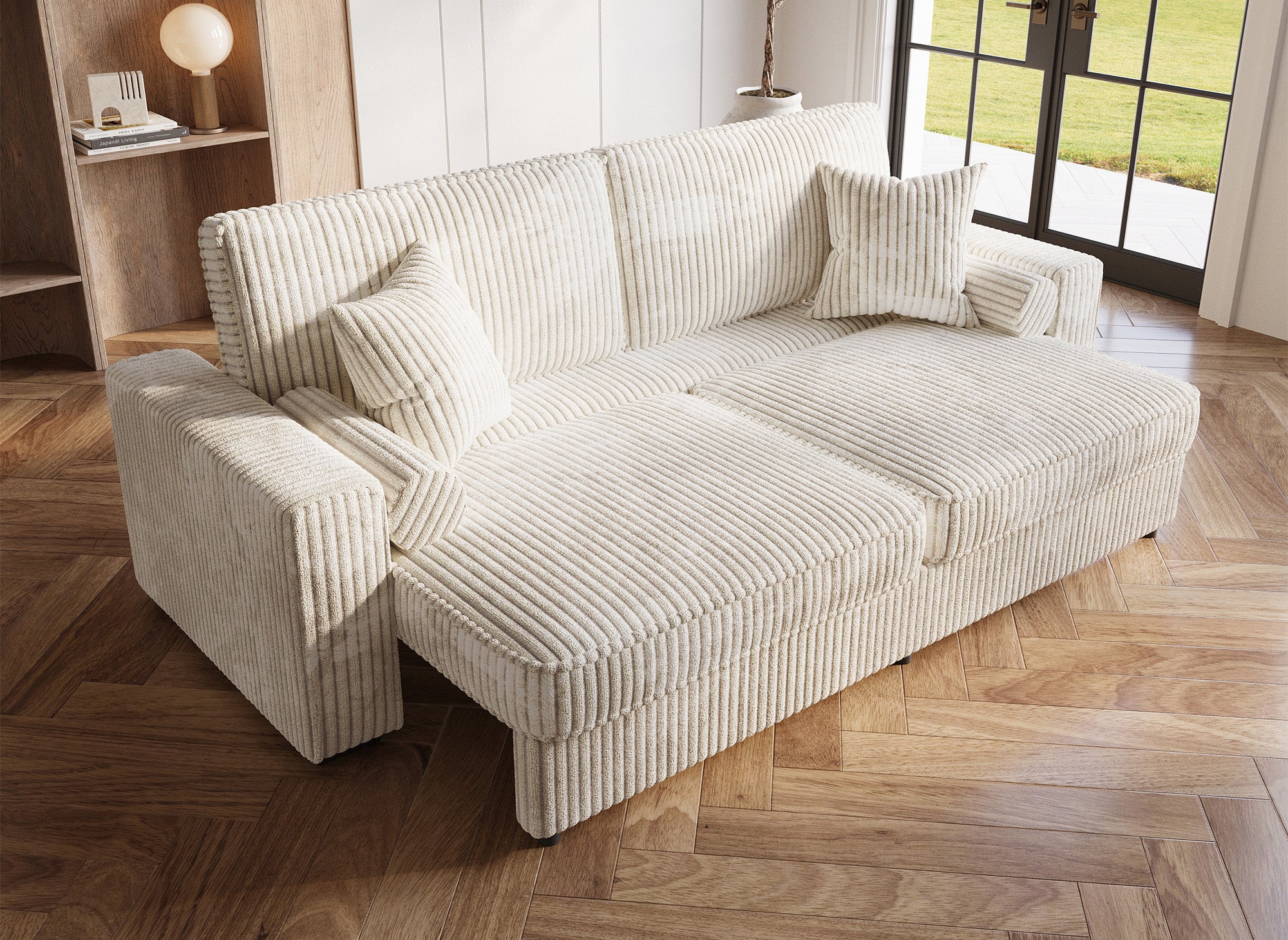 ALINE 3-Sitzer-Schlafsofa aus dickem, beigem Cord