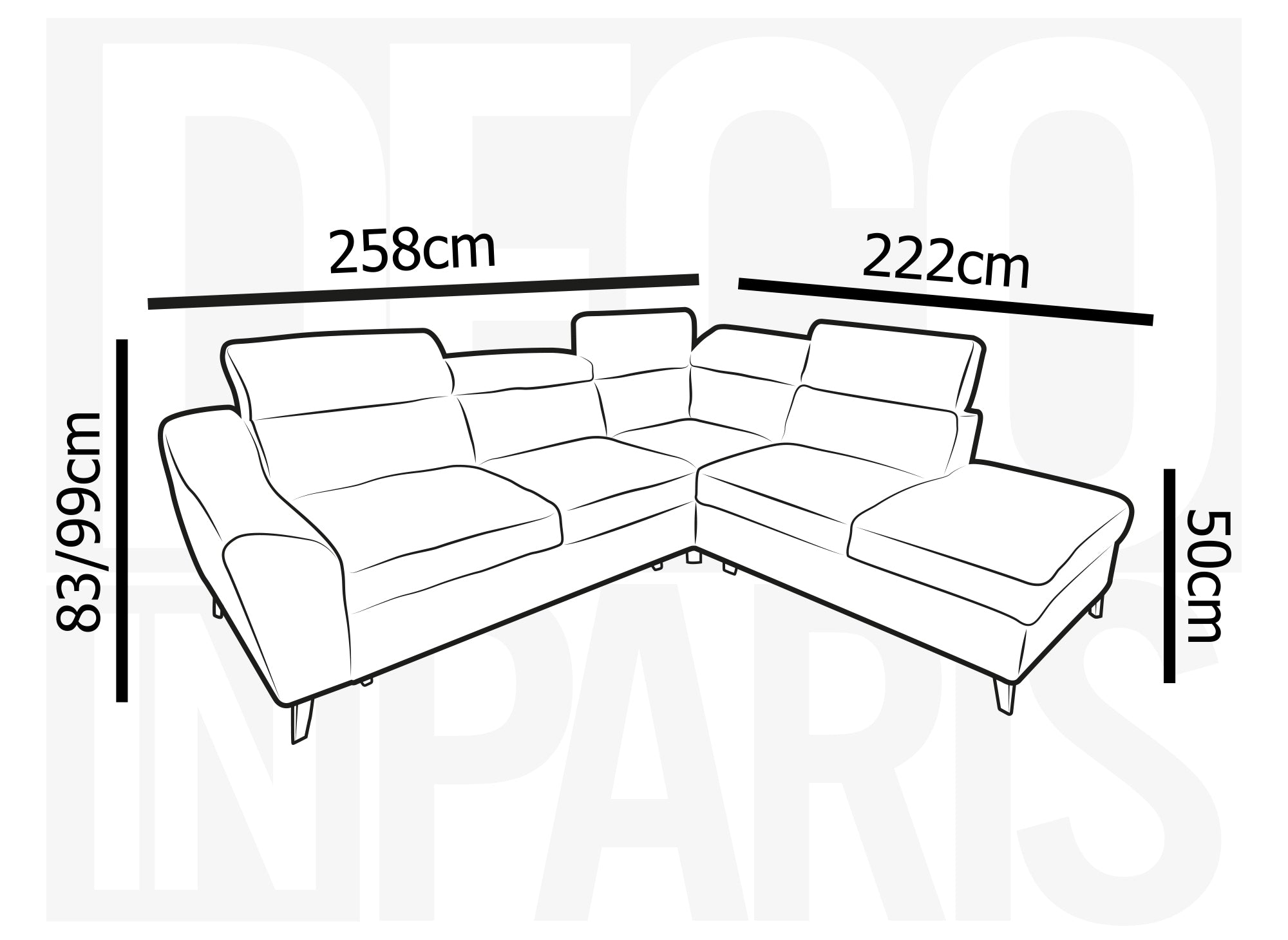 DALTON Ecksofa aus dickem Cord, grau, mit Stauraum, rechtwinklig