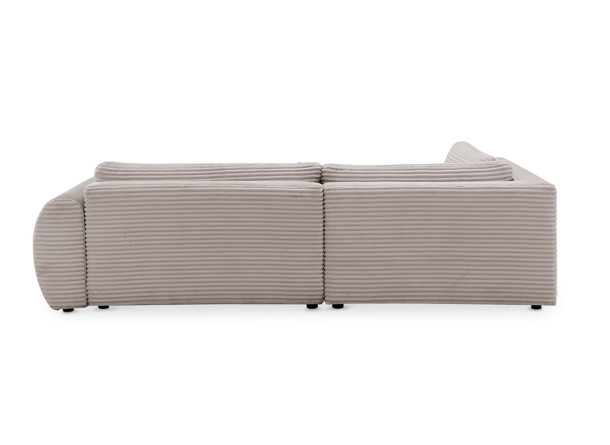 TILDA Ecksofabett in weichem Taupe mit geripptem Bezug, Chaiselongue und Stauraum – Linke Ecke