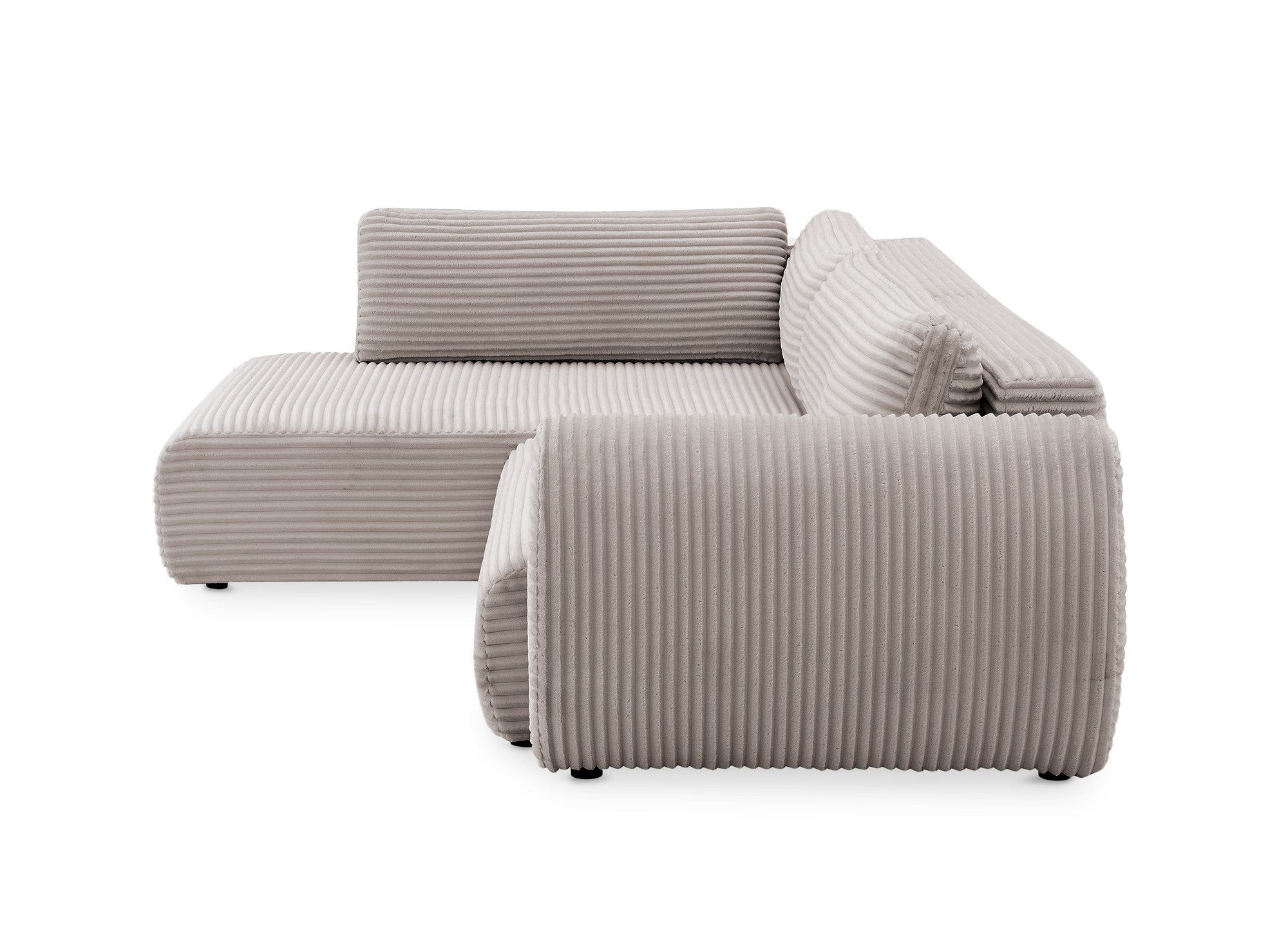 TILDA Ecksofabett in weichem Taupe mit geripptem Bezug, Chaiselongue und Stauraum – Linke Ecke