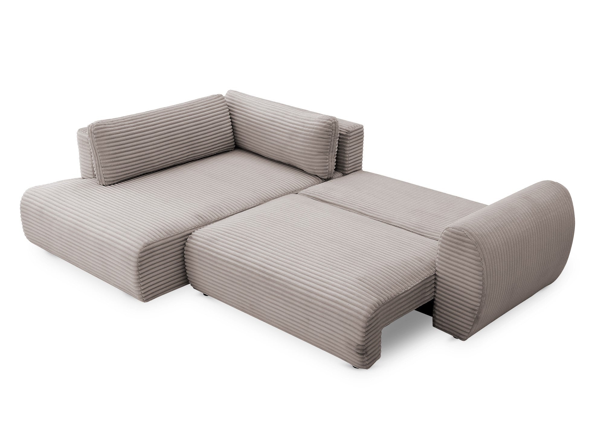 TILDA Ecksofabett in weichem Taupe mit geripptem Bezug, Chaiselongue und Stauraum – Linke Ecke