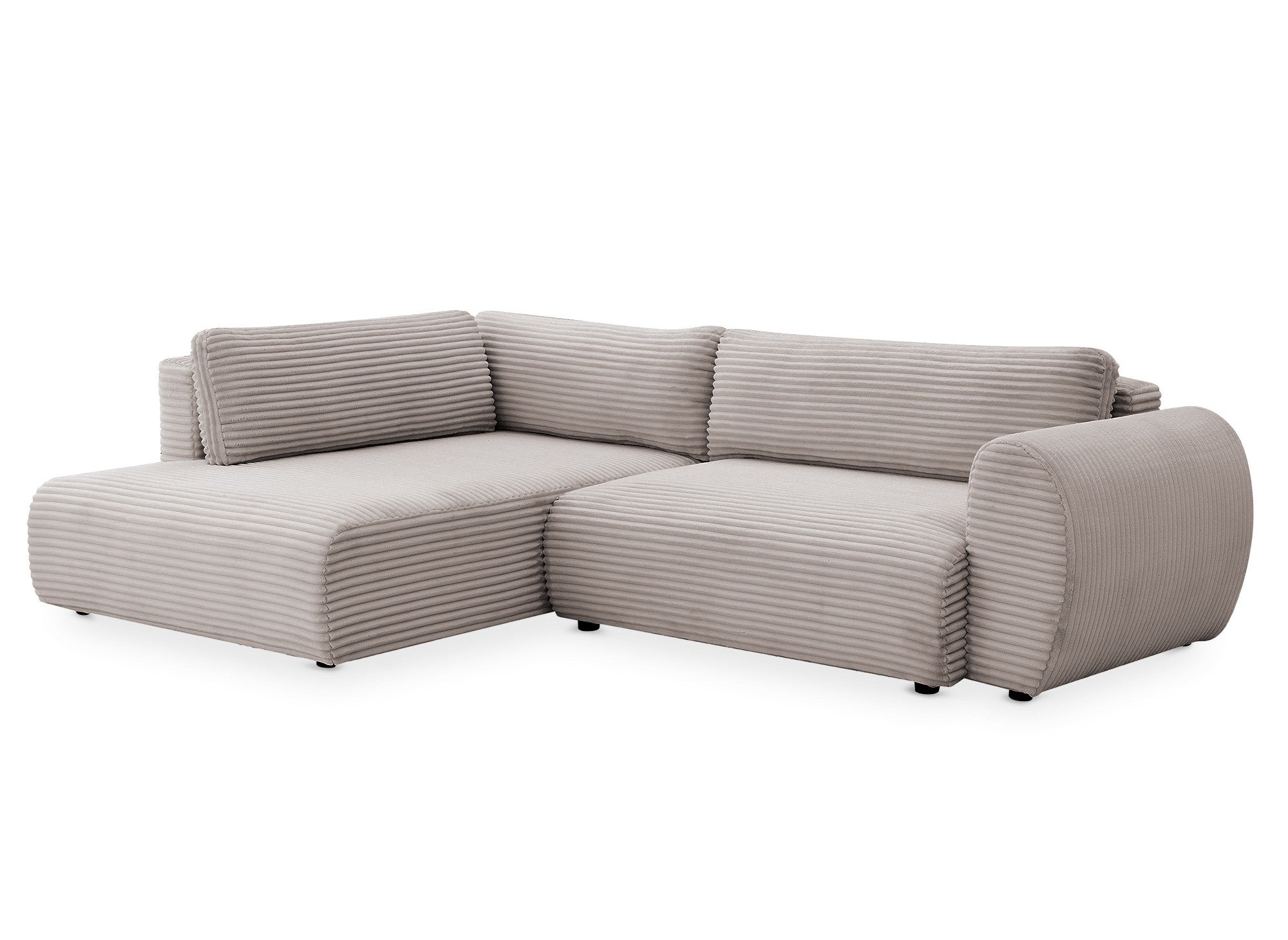 TILDA Ecksofabett in weichem Taupe mit geripptem Bezug, Chaiselongue und Stauraum – Linke Ecke