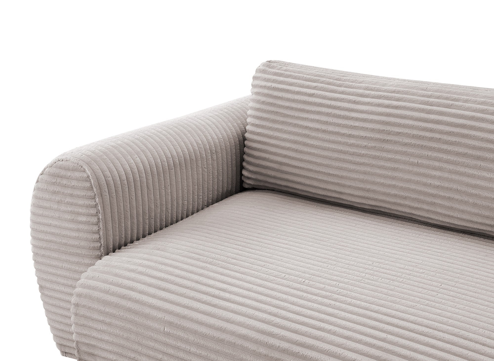 TILDA Ecksofabett in weichem Taupe mit geripptem Bezug, Chaiselongue und Stauraum – Linke Ecke