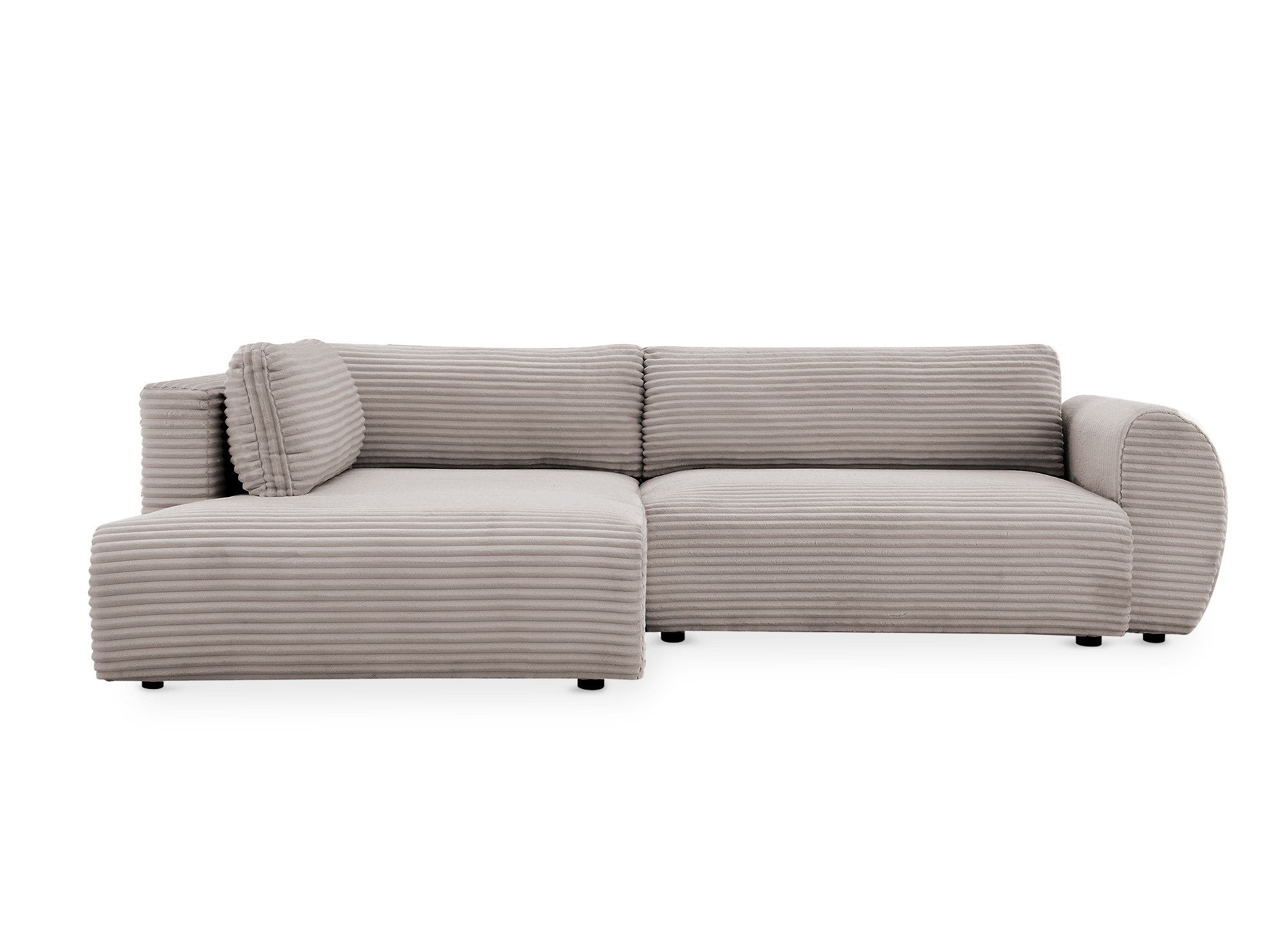 TILDA Ecksofabett in weichem Taupe mit geripptem Bezug, Chaiselongue und Stauraum – Linke Ecke