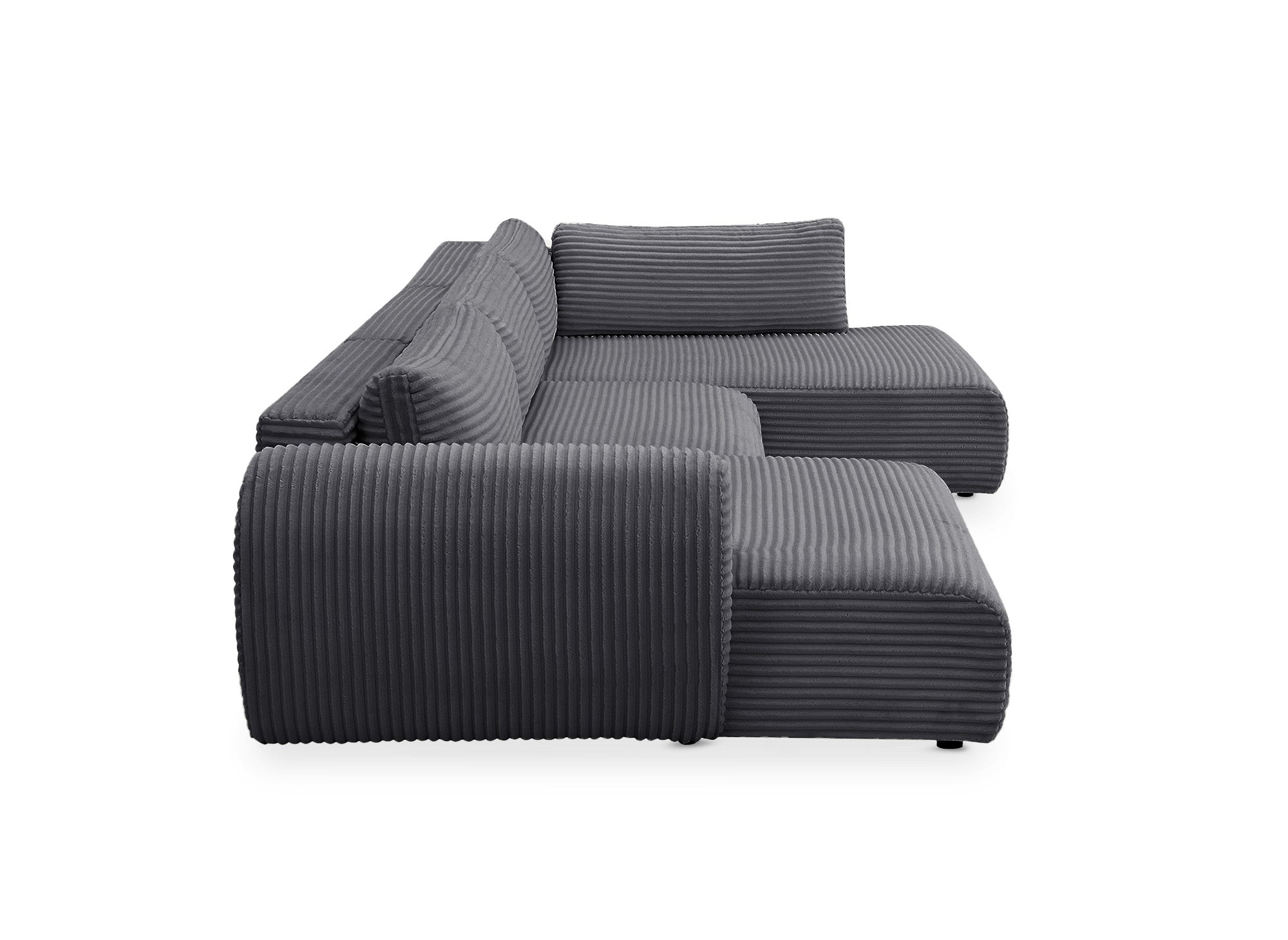 TILDA Graues Cord-Panoramasofa mit Stauraum – rechtwinklig