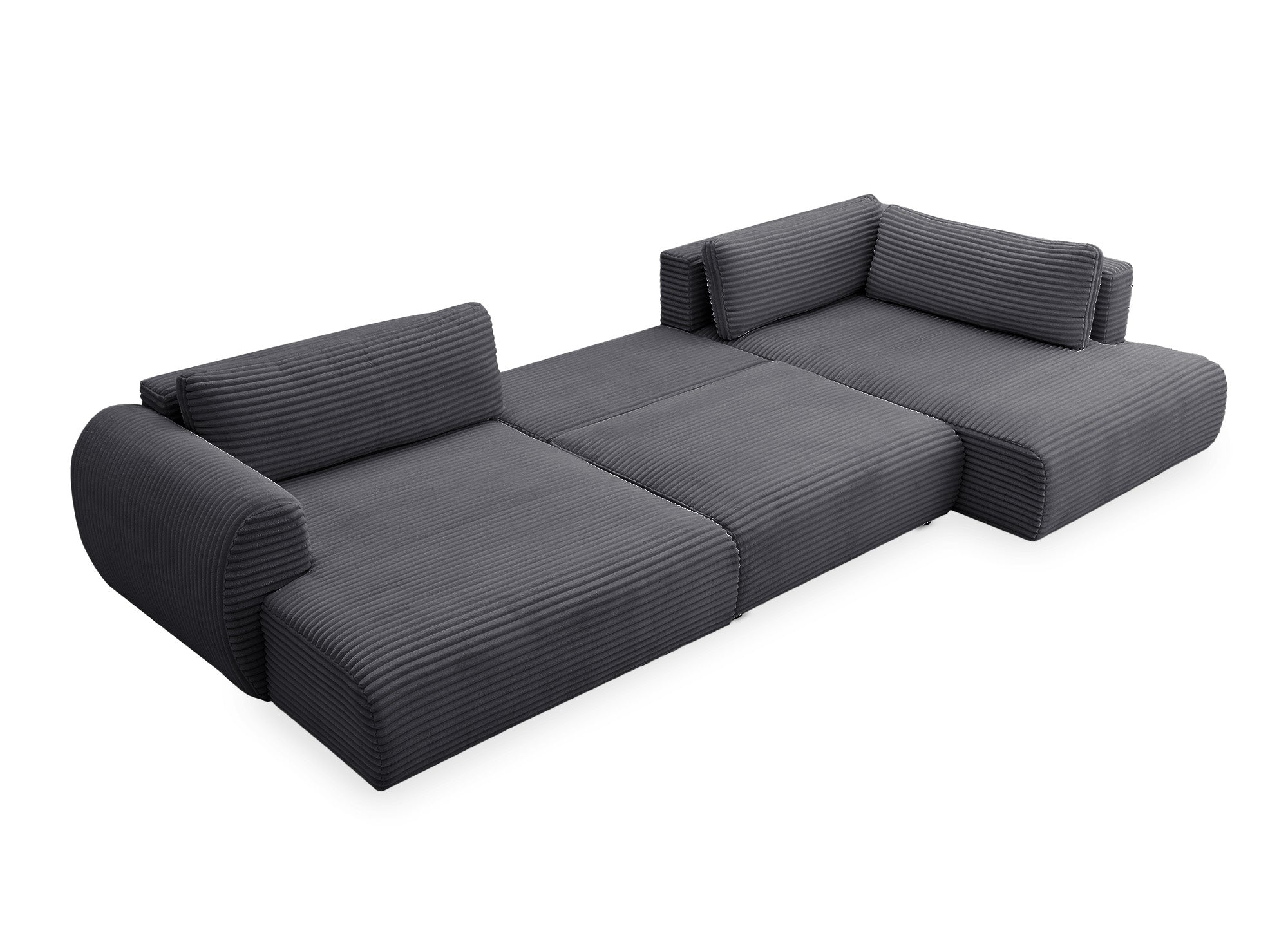 TILDA Graues Cord-Panoramasofa mit Stauraum – rechtwinklig