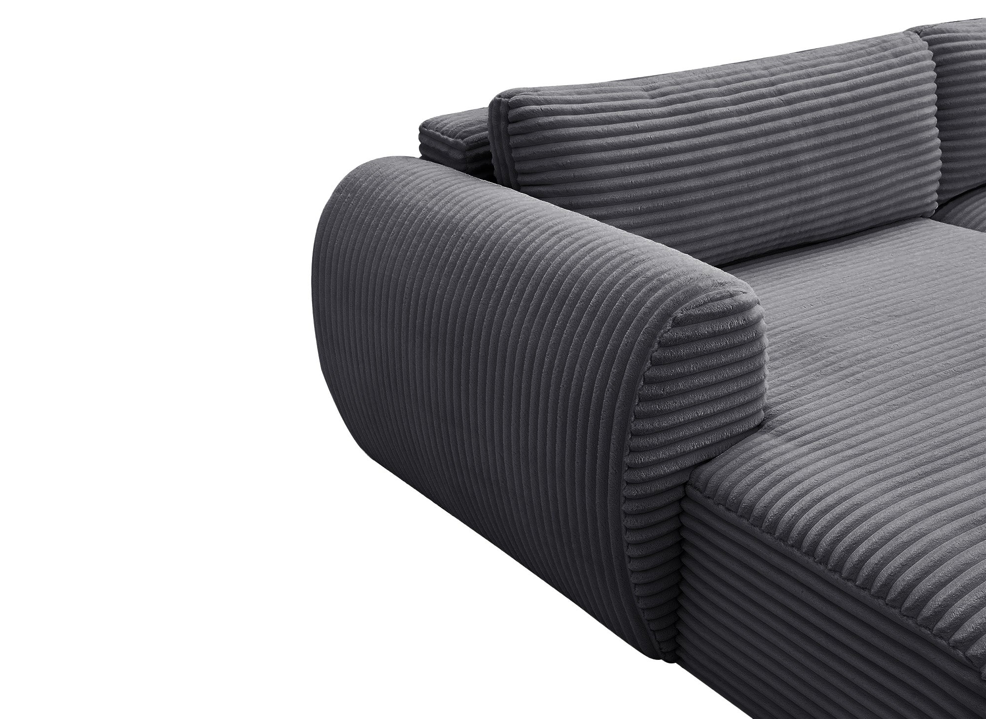 TILDA Graues Cord-Panoramasofa mit Stauraum – rechtwinklig