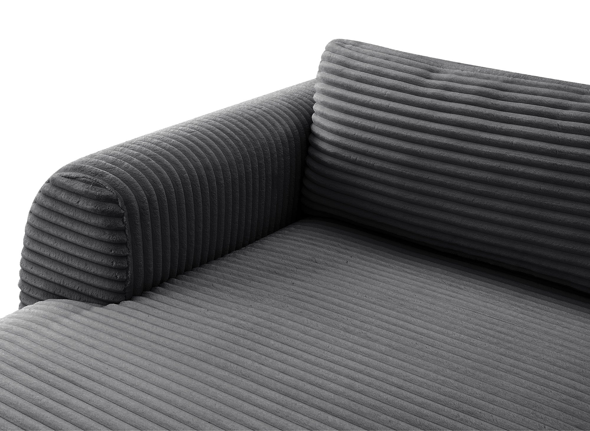 TILDA Graues Cord-Panoramasofa mit Stauraum – rechtwinklig