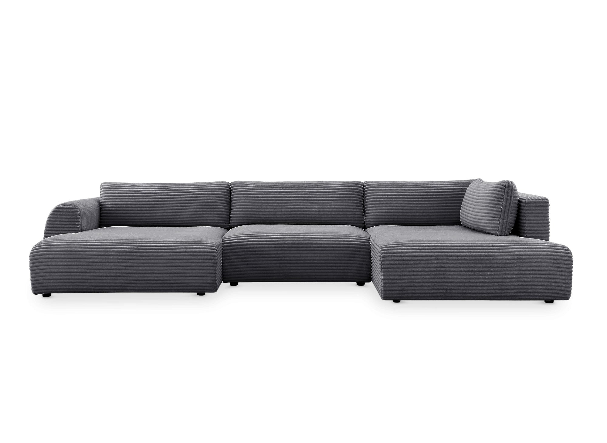 TILDA Graues Cord-Panoramasofa mit Stauraum – rechtwinklig