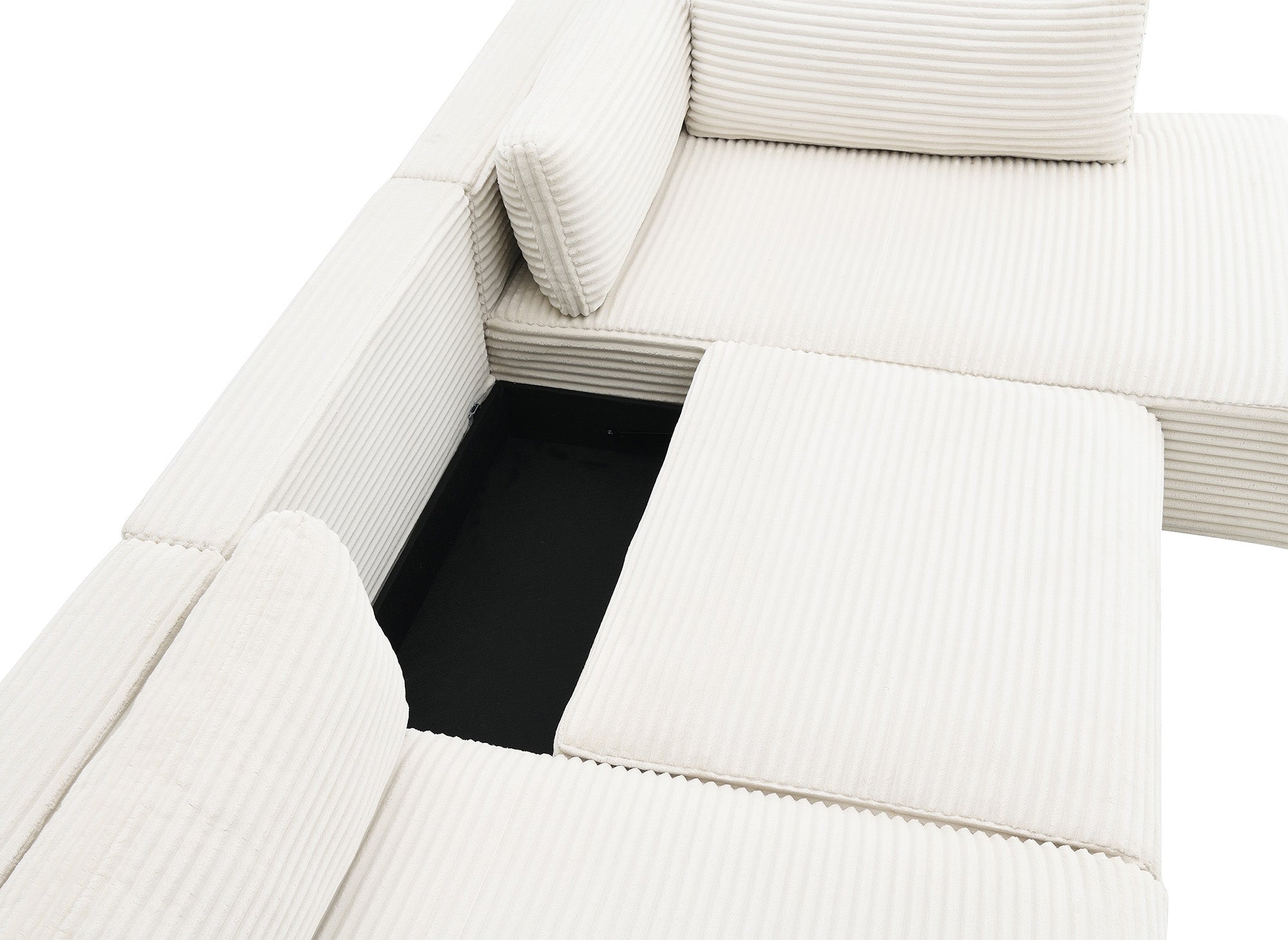 TILDA beigefarbenes, umwandelbares Panoramasofa aus Cord mit Stauraum - Rechtwinklig