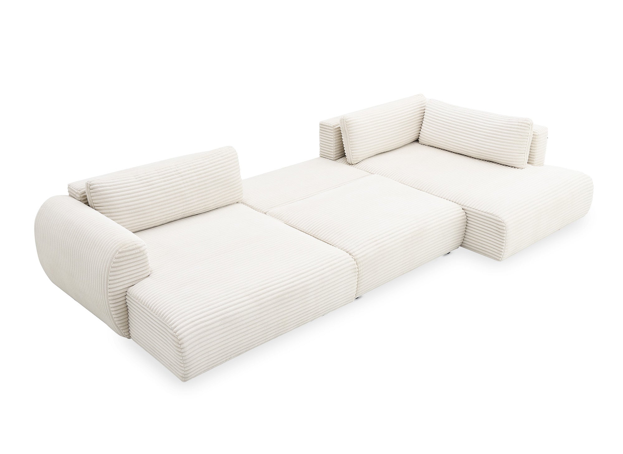 TILDA beigefarbenes, umwandelbares Panoramasofa aus Cord mit Stauraum - Rechtwinklig