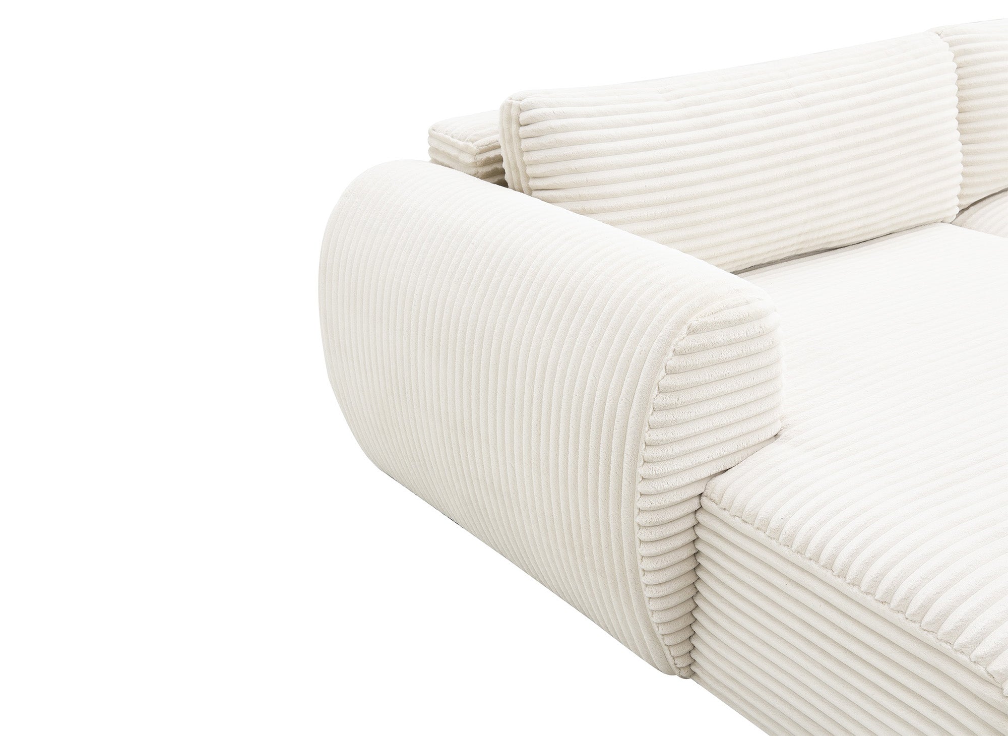 TILDA beigefarbenes, umwandelbares Panoramasofa aus Cord mit Stauraum - Rechtwinklig