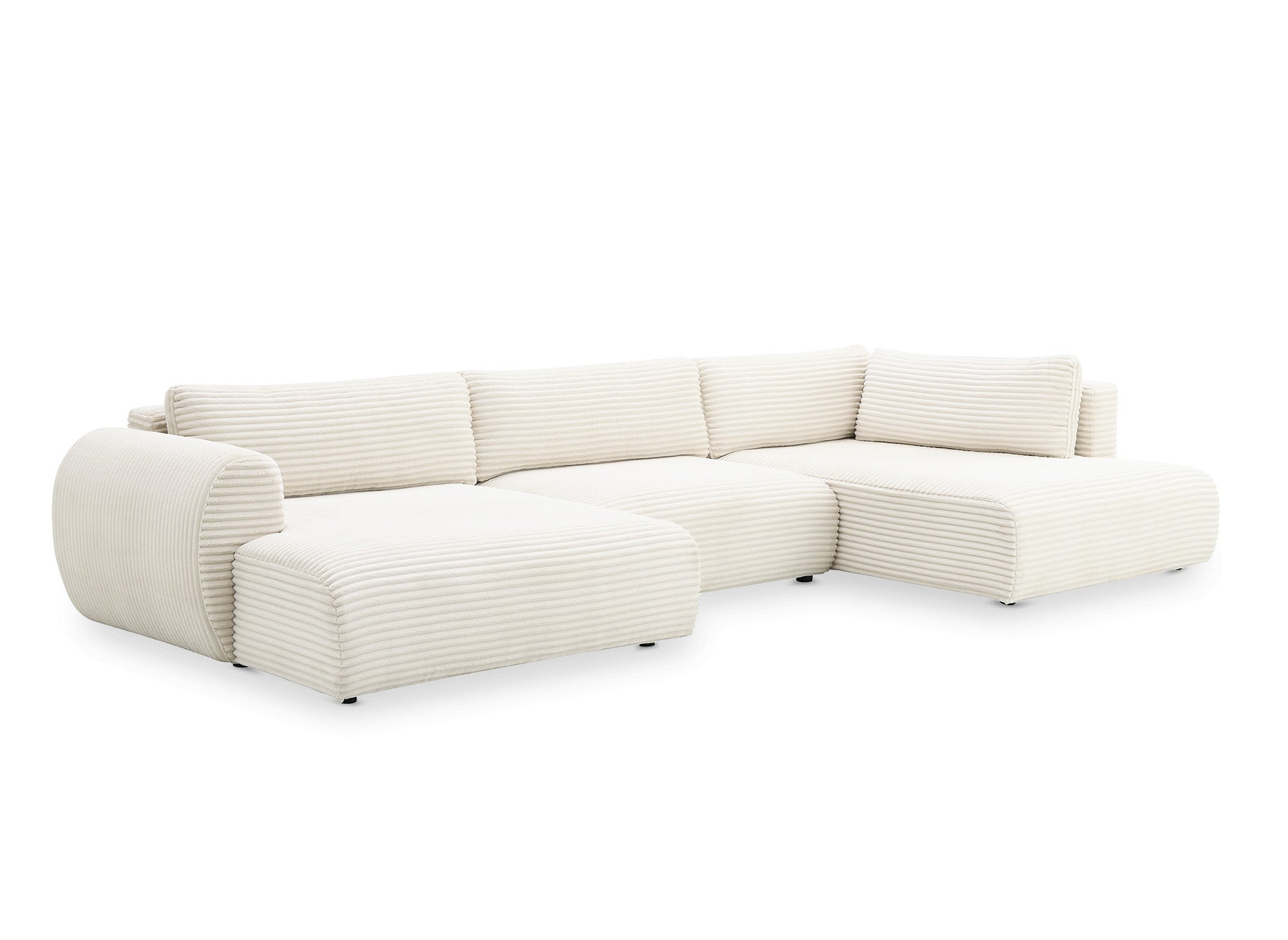 TILDA beigefarbenes, umwandelbares Panoramasofa aus Cord mit Stauraum - Rechtwinklig