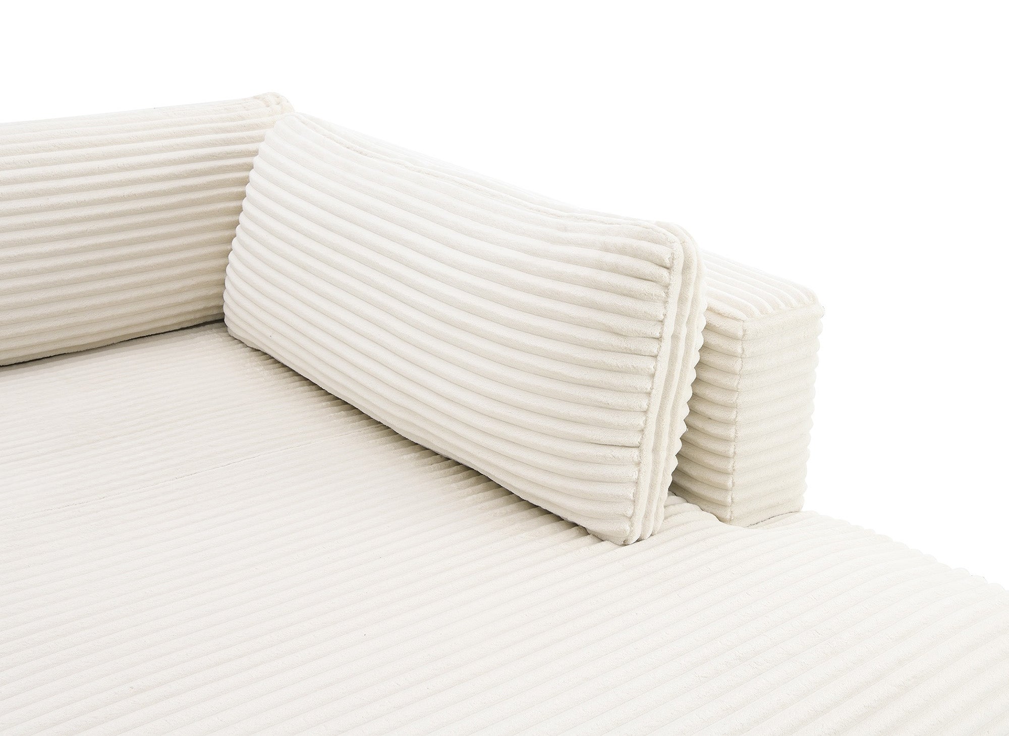 TILDA beigefarbenes, umwandelbares Panoramasofa aus Cord mit Stauraum - Rechtwinklig