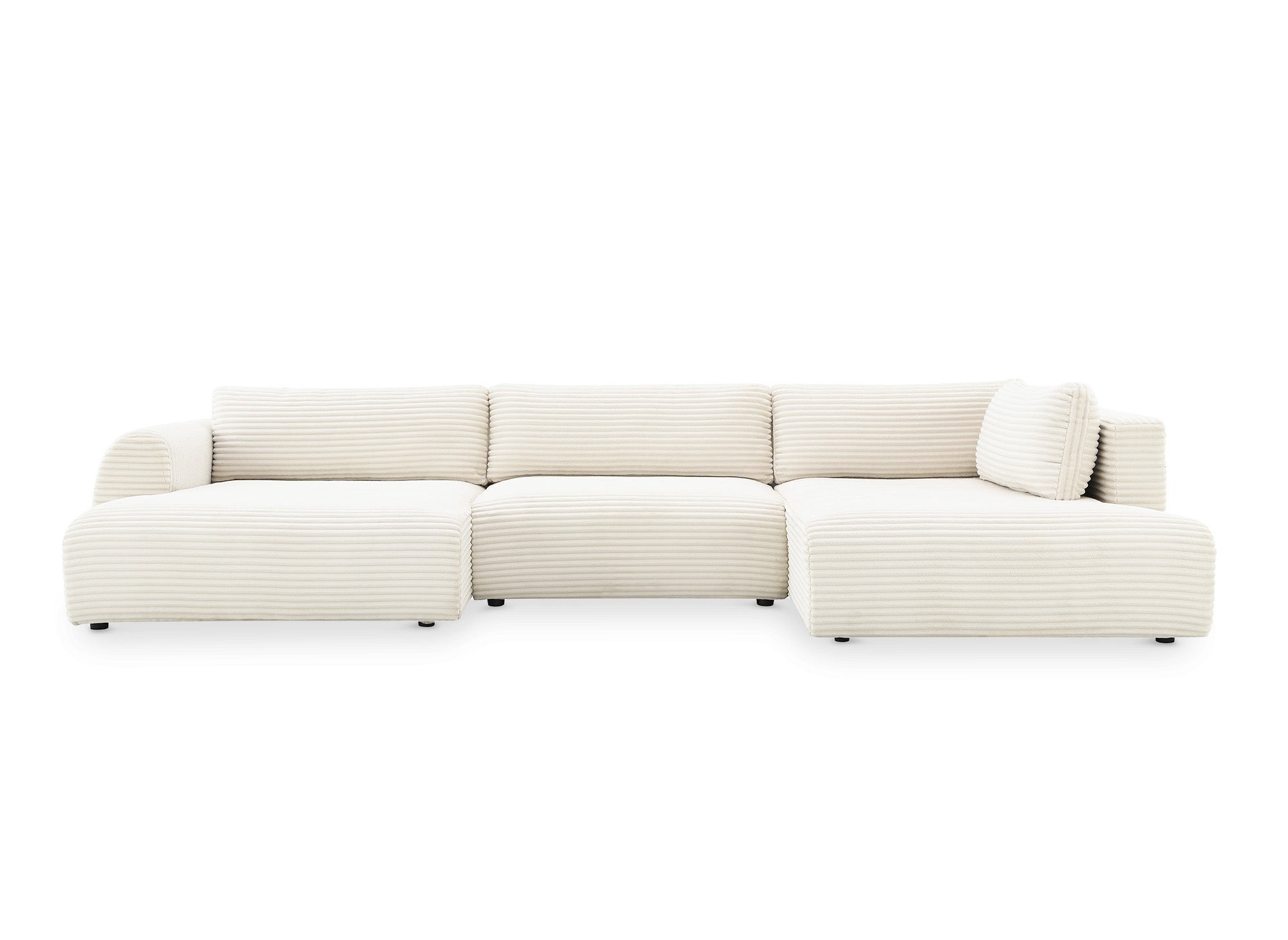 TILDA beigefarbenes, umwandelbares Panoramasofa aus Cord mit Stauraum - Rechtwinklig