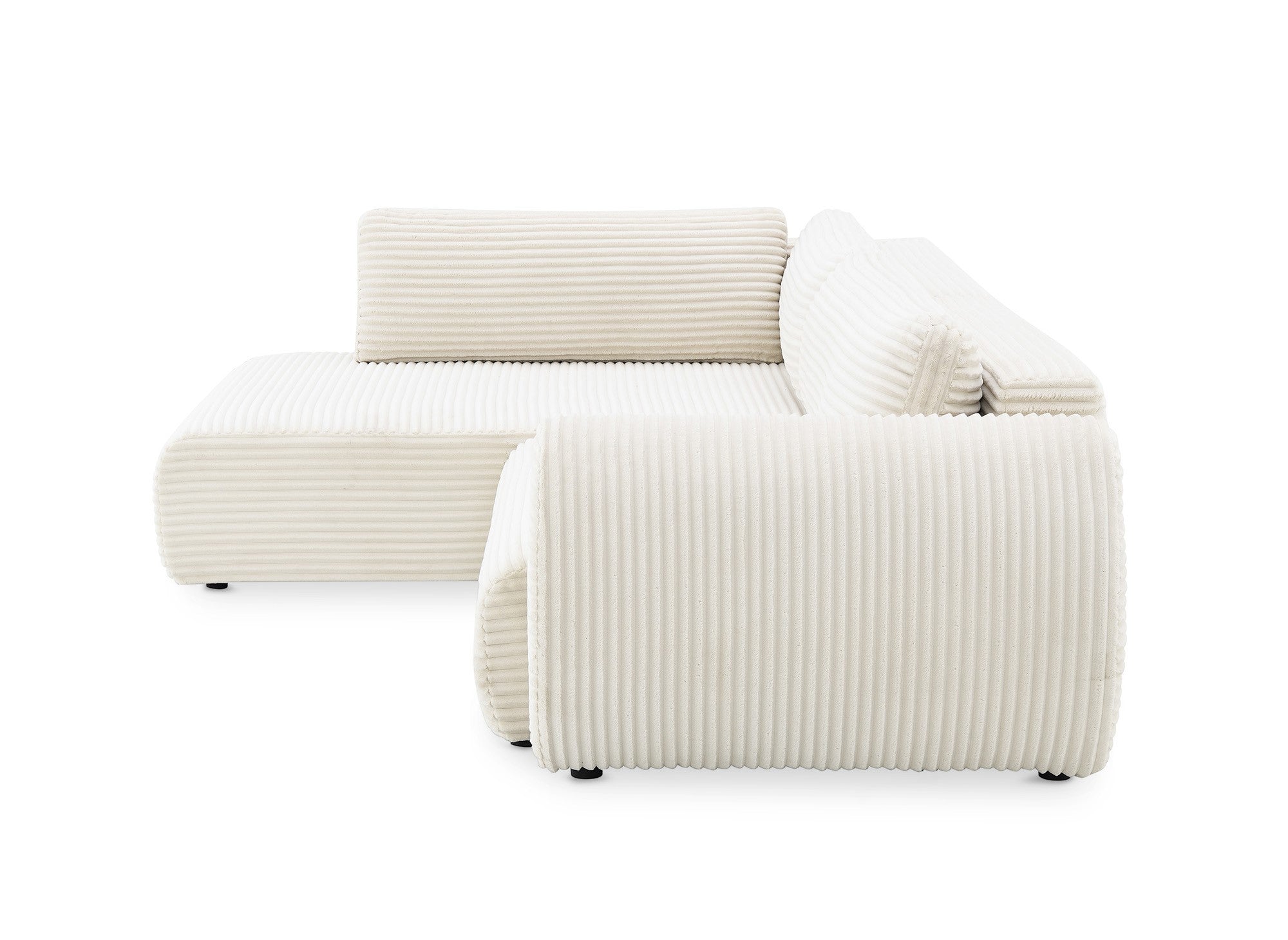 TILDA Ecksofa mit weichem Rippenmuster, Beige, mit Chaiselongue und Stauraum – Linke Ecke