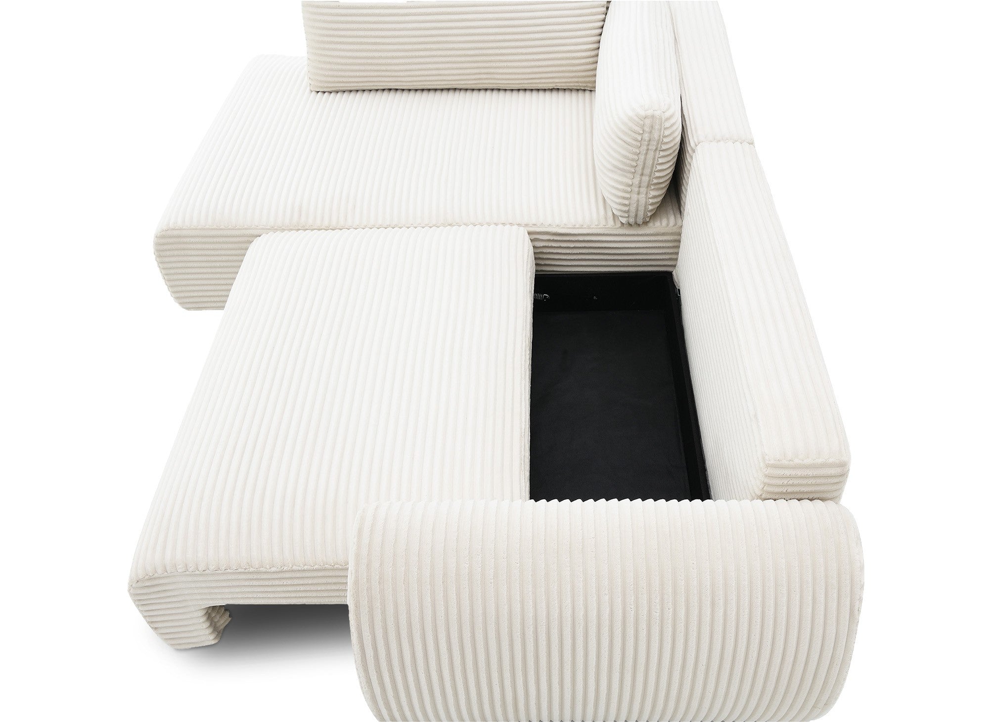 TILDA Ecksofa mit weichem Rippenmuster, Beige, mit Chaiselongue und Stauraum – Linke Ecke