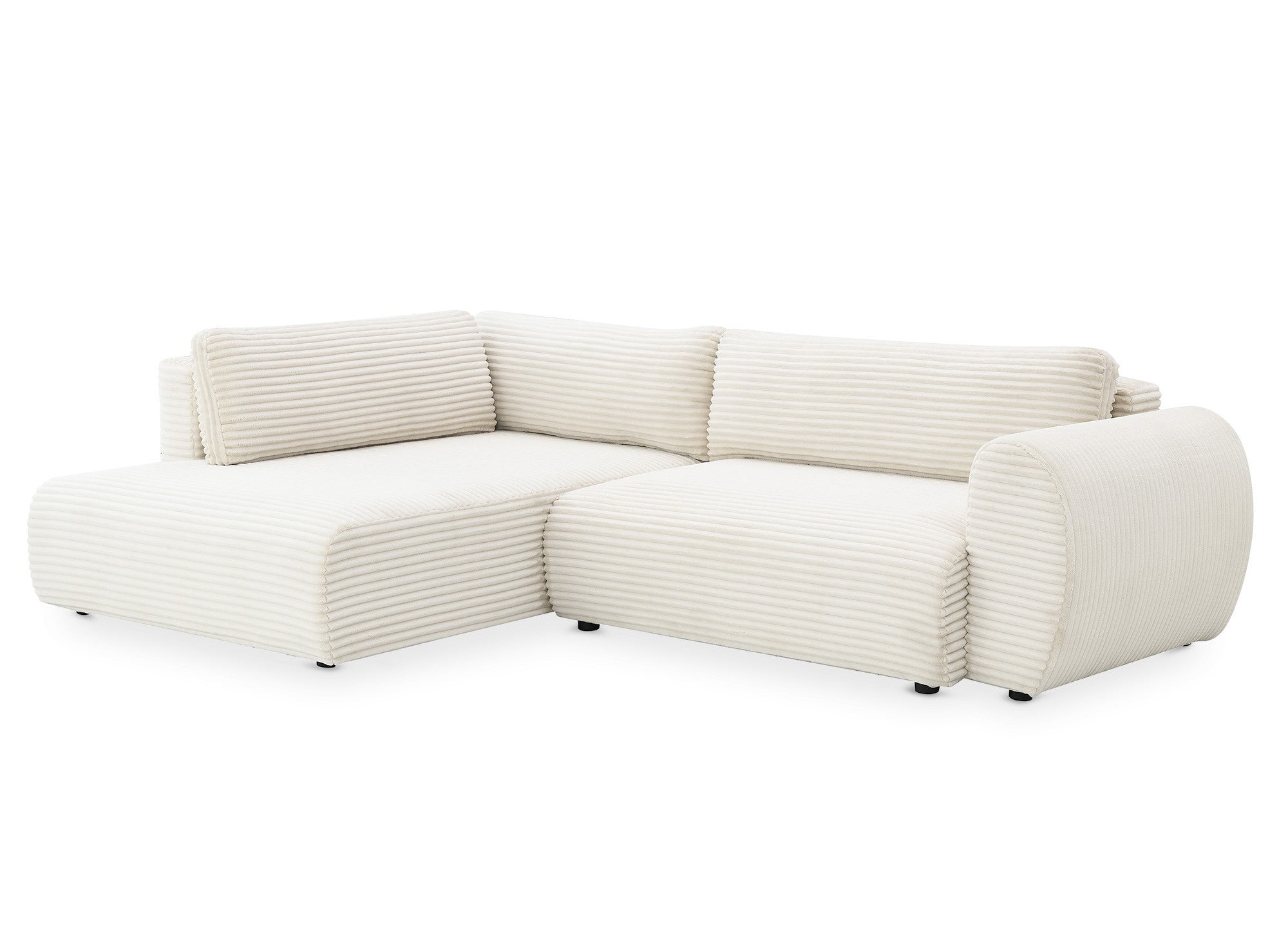 TILDA Ecksofa mit weichem Rippenmuster, Beige, mit Chaiselongue und Stauraum – Linke Ecke